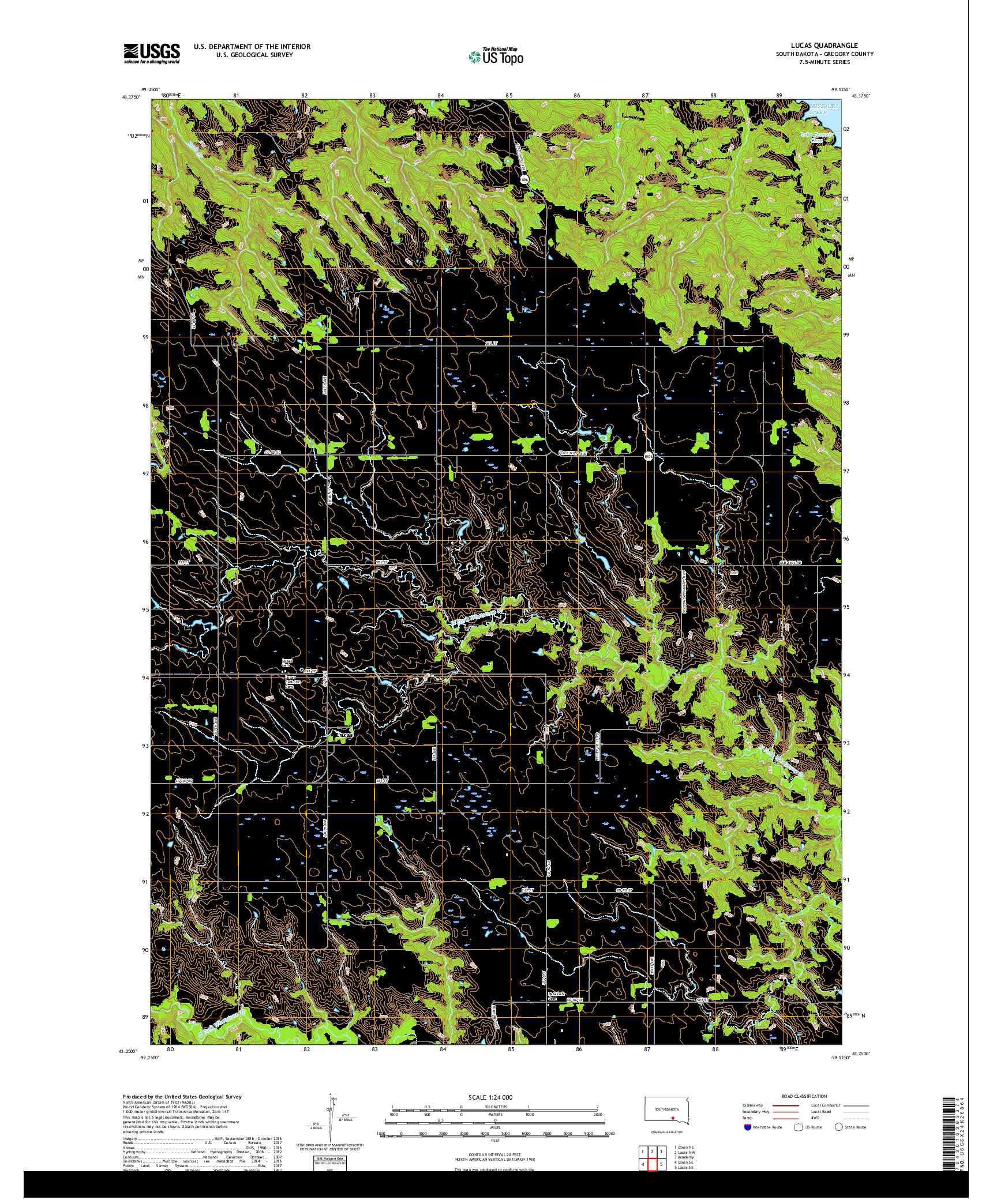 USGS US TOPO 7.5-MINUTE MAP FOR LUCAS, SD 2017