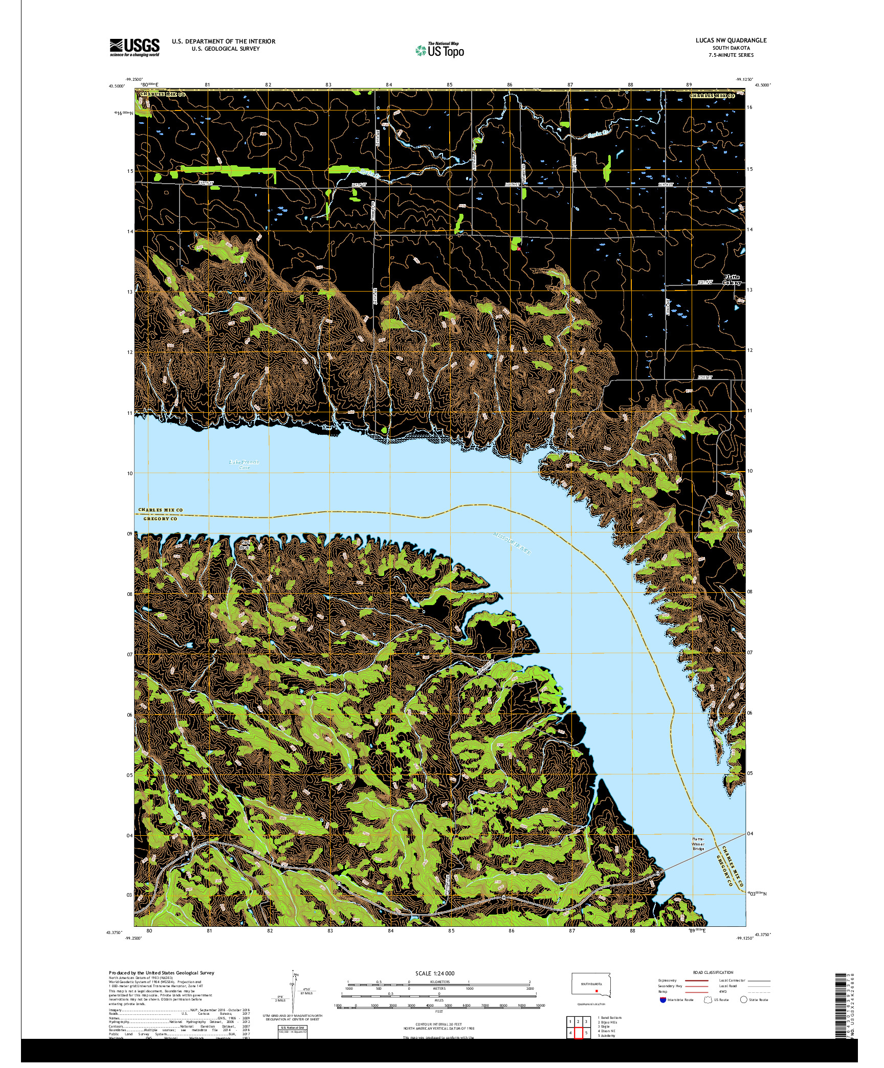 USGS US TOPO 7.5-MINUTE MAP FOR LUCAS NW, SD 2017