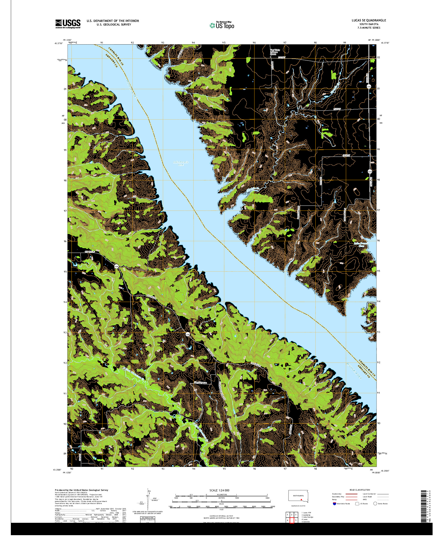 USGS US TOPO 7.5-MINUTE MAP FOR LUCAS SE, SD 2017