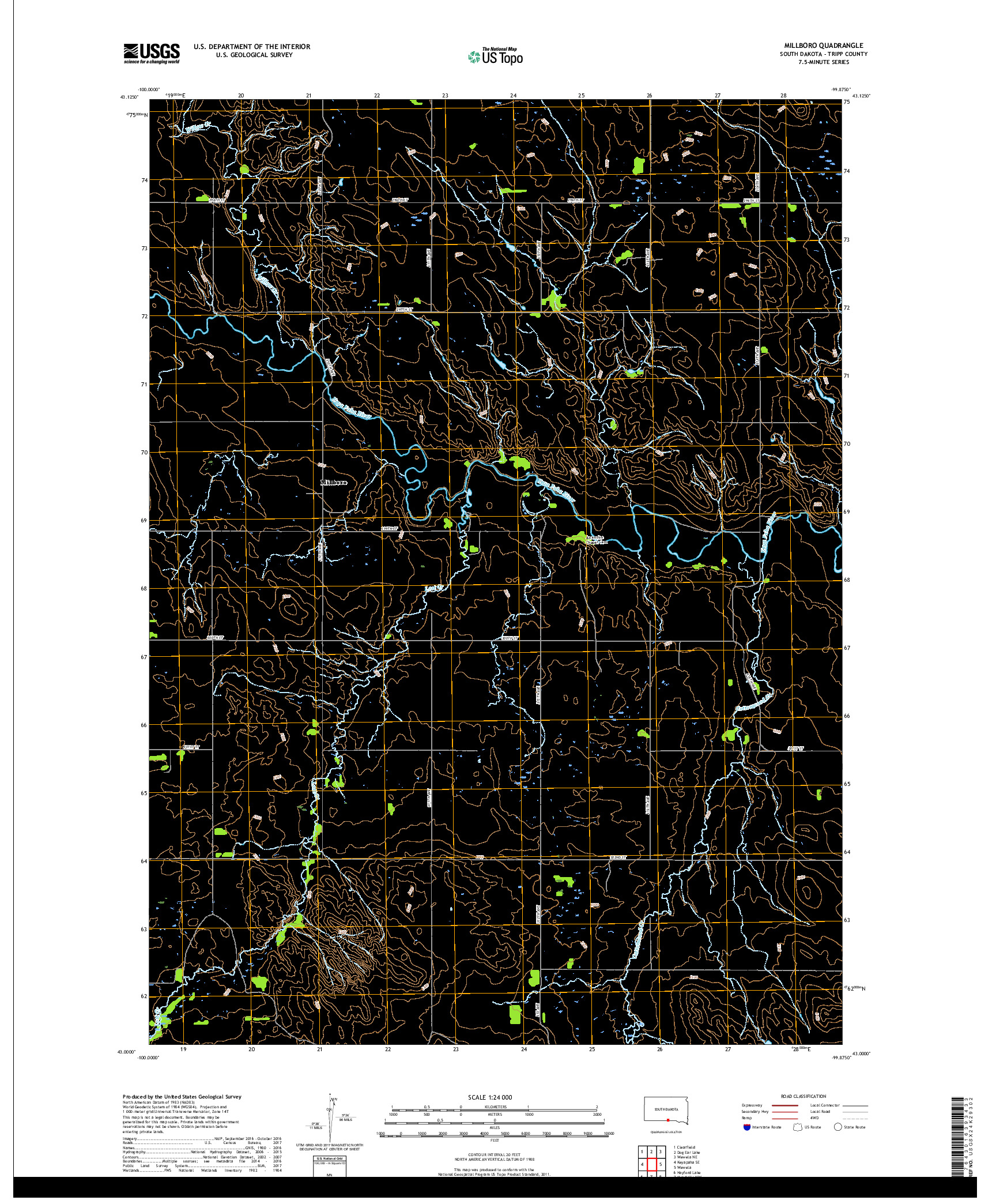 USGS US TOPO 7.5-MINUTE MAP FOR MILLBORO, SD 2017