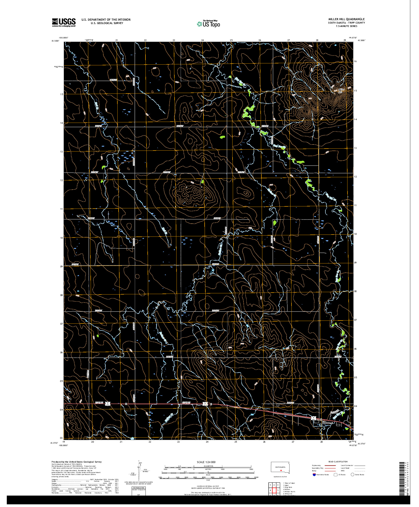 USGS US TOPO 7.5-MINUTE MAP FOR MILLER HILL, SD 2017