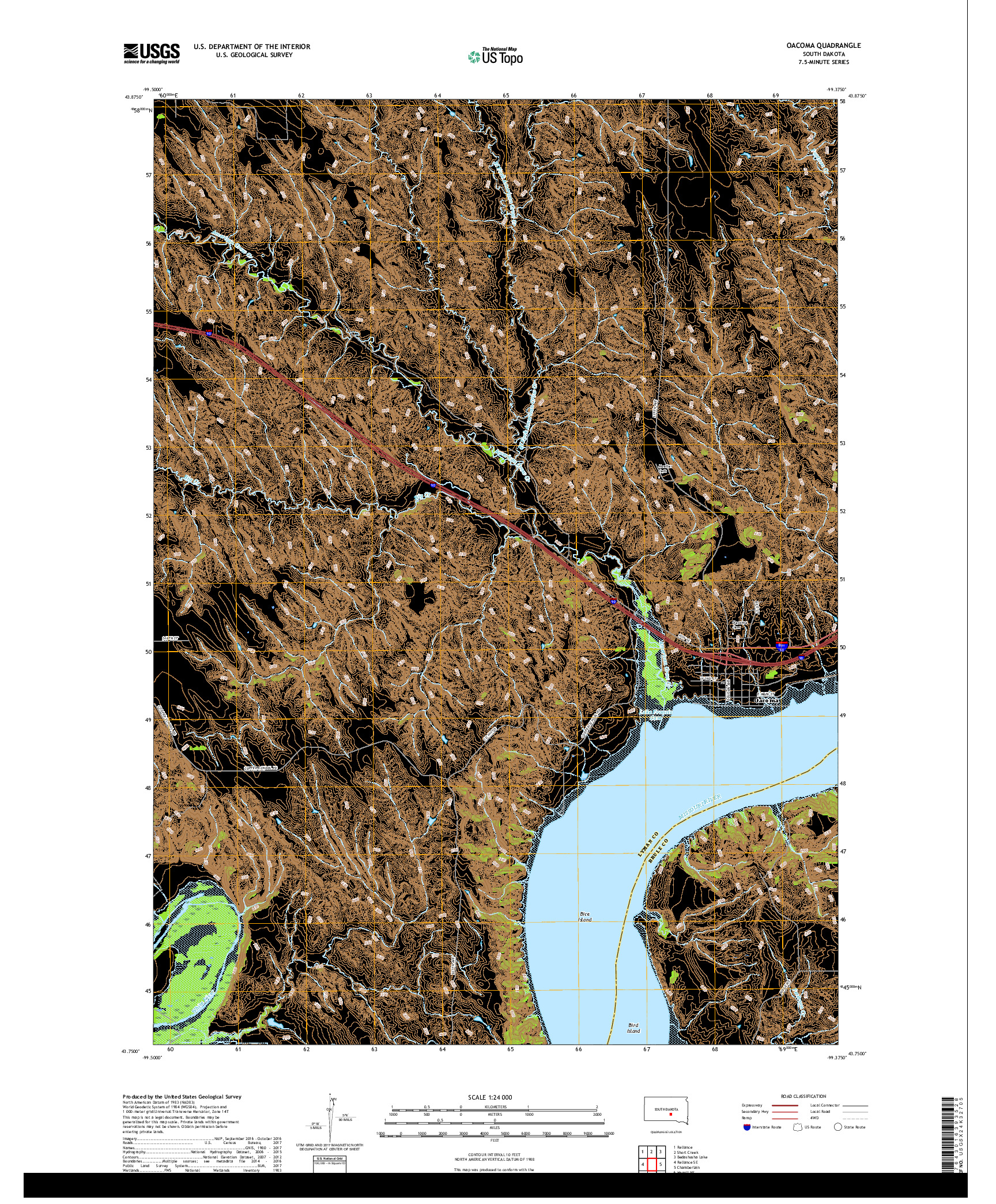 USGS US TOPO 7.5-MINUTE MAP FOR OACOMA, SD 2017