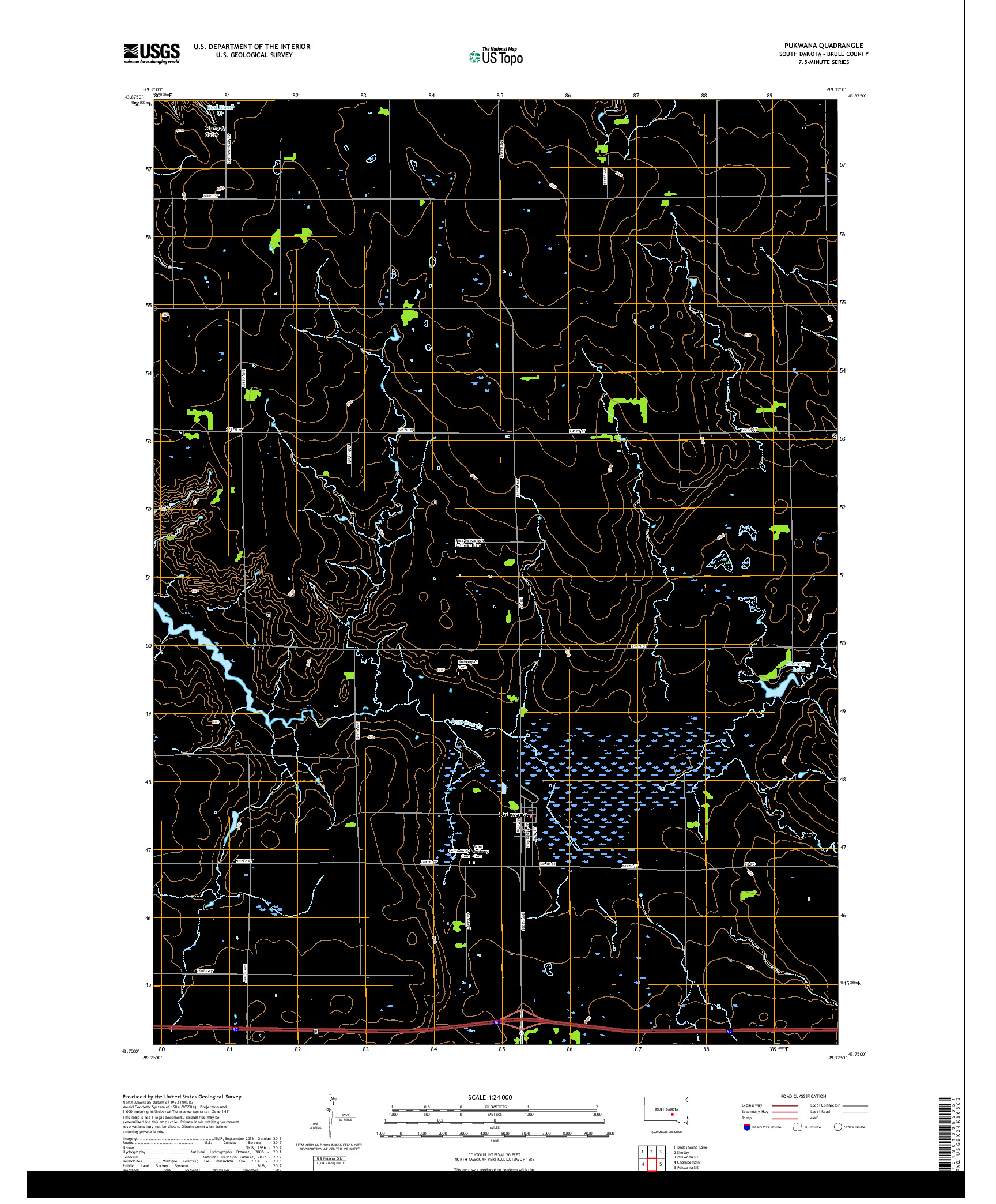 USGS US TOPO 7.5-MINUTE MAP FOR PUKWANA, SD 2017