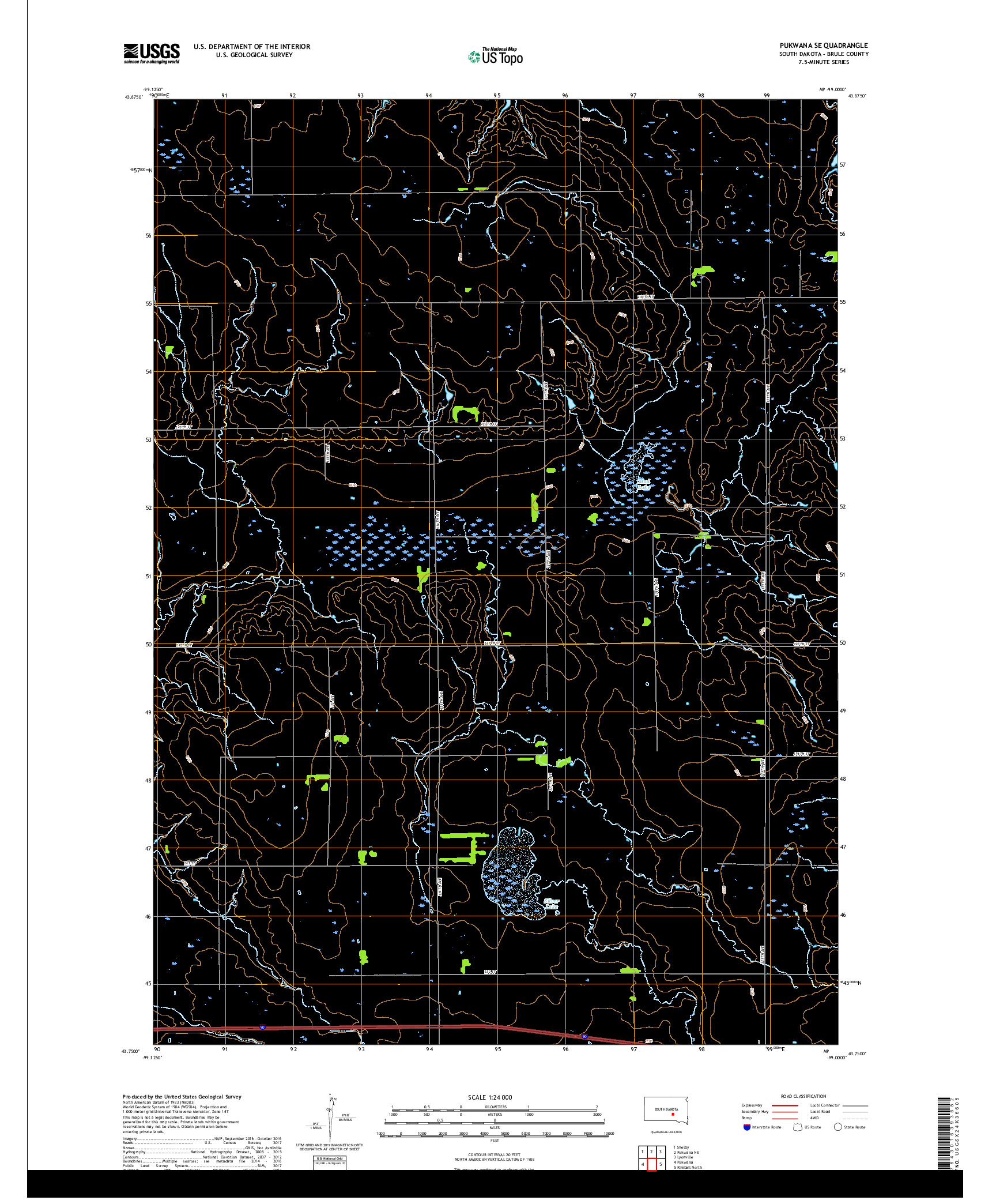 USGS US TOPO 7.5-MINUTE MAP FOR PUKWANA SE, SD 2017