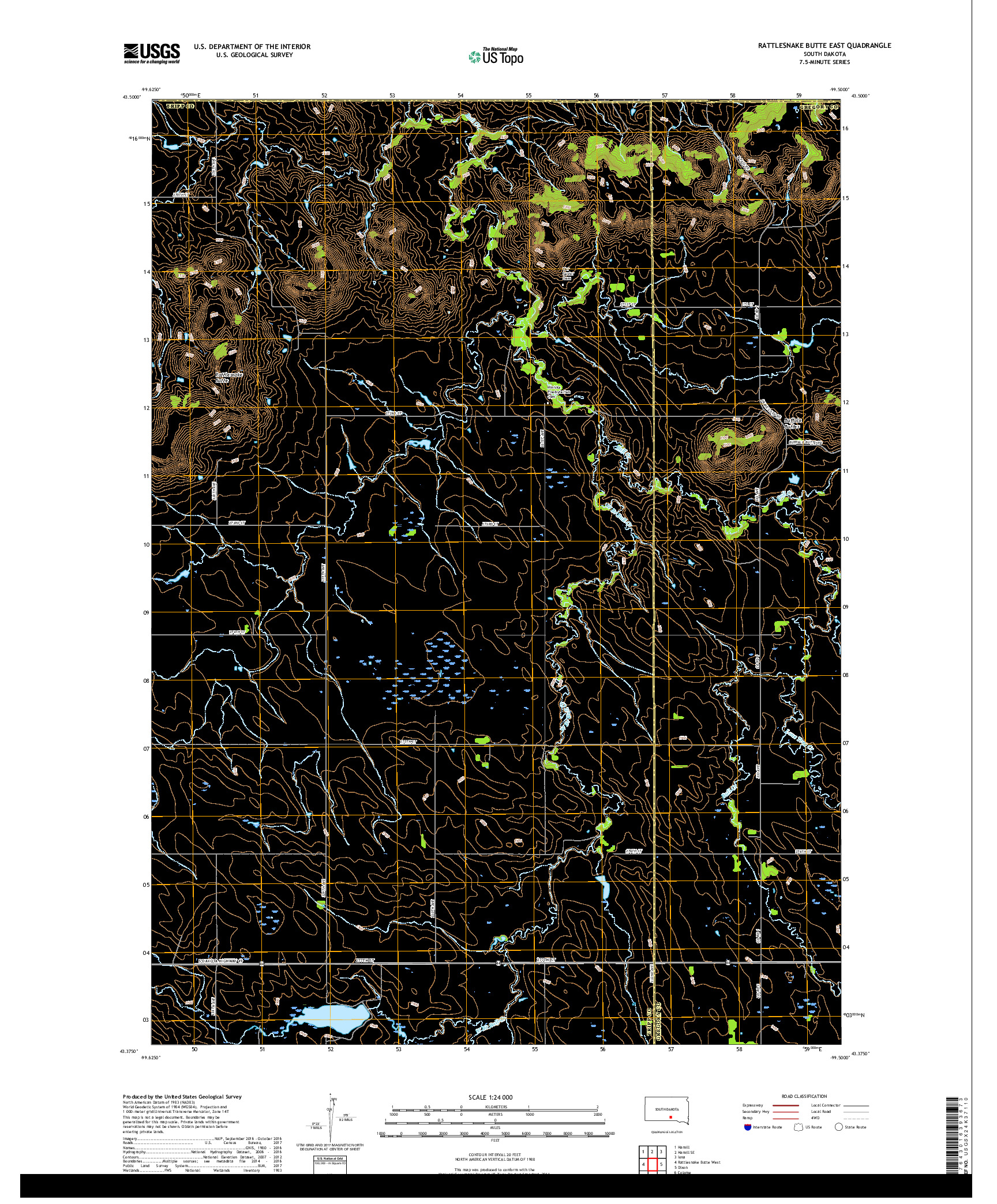 USGS US TOPO 7.5-MINUTE MAP FOR RATTLESNAKE BUTTE EAST, SD 2017