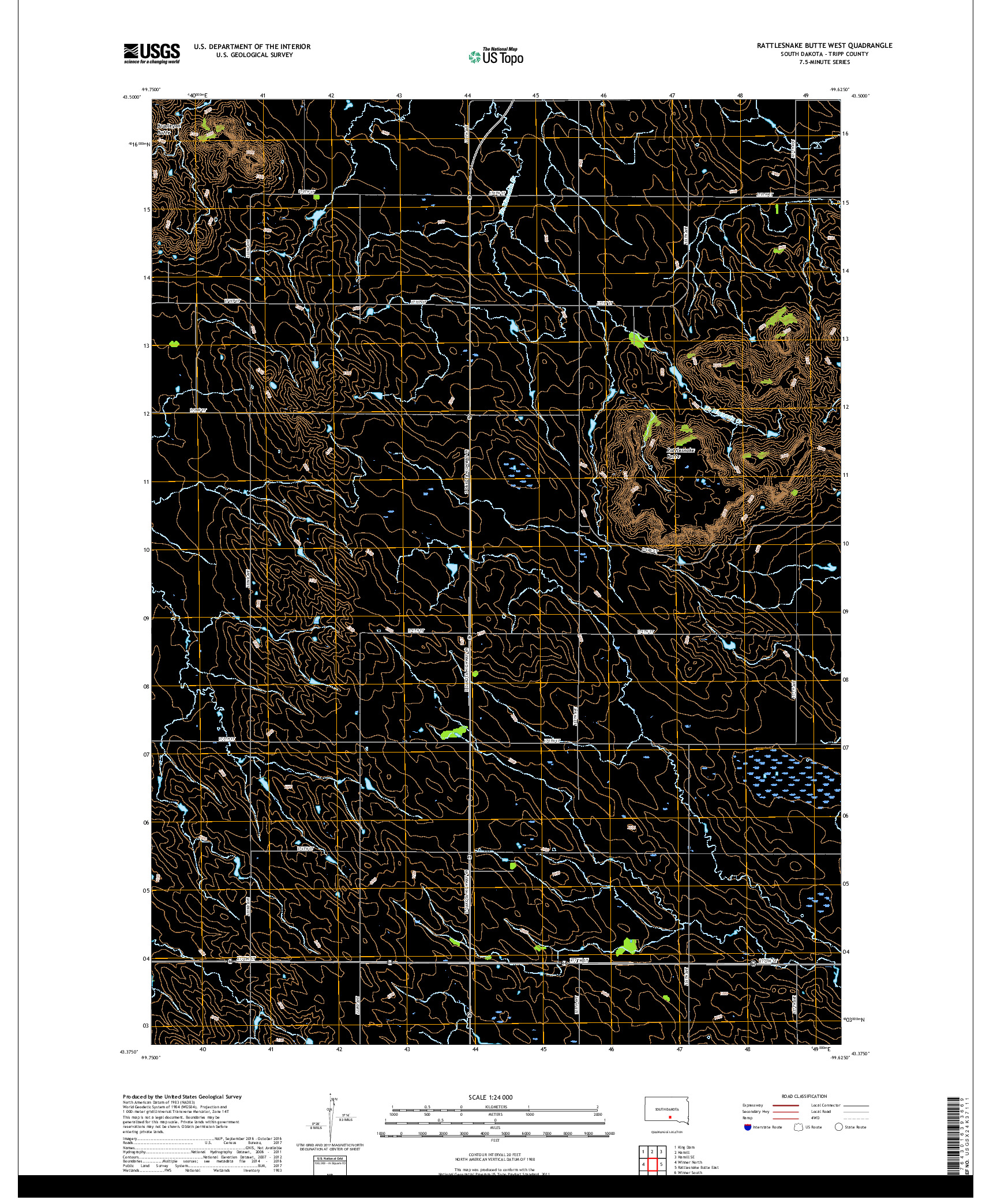 USGS US TOPO 7.5-MINUTE MAP FOR RATTLESNAKE BUTTE WEST, SD 2017