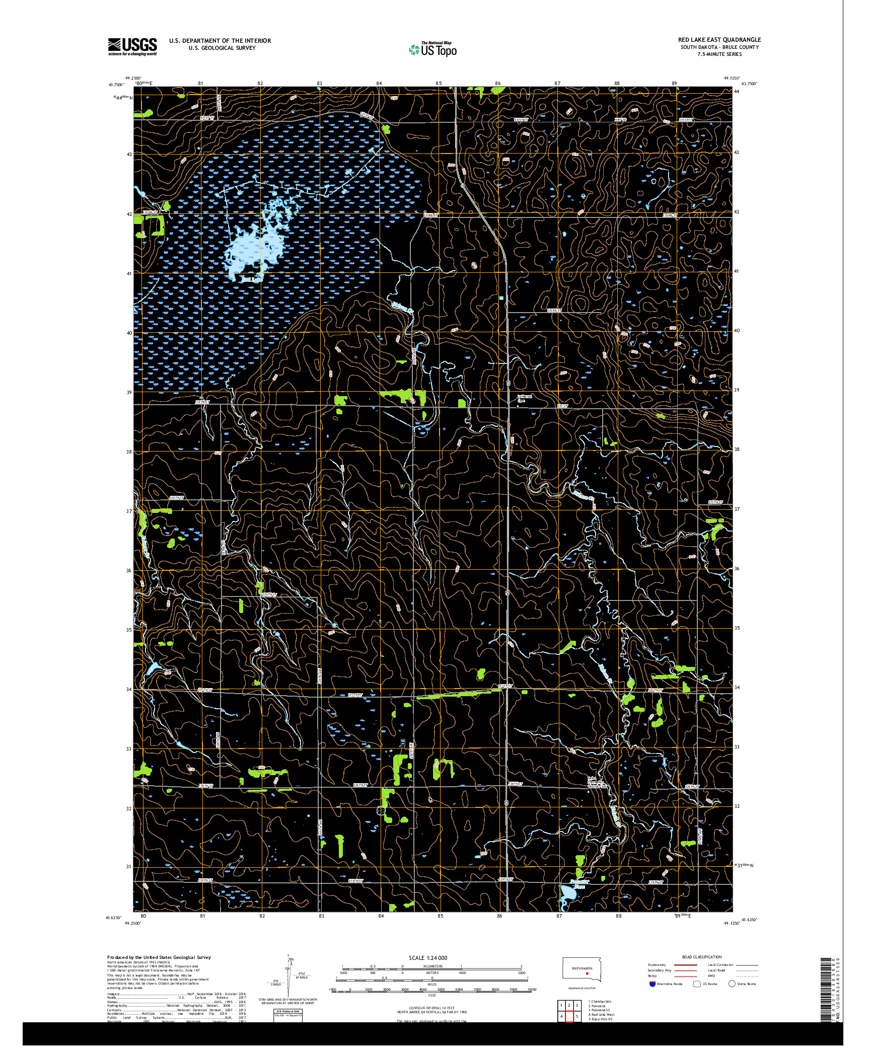 USGS US TOPO 7.5-MINUTE MAP FOR RED LAKE EAST, SD 2017