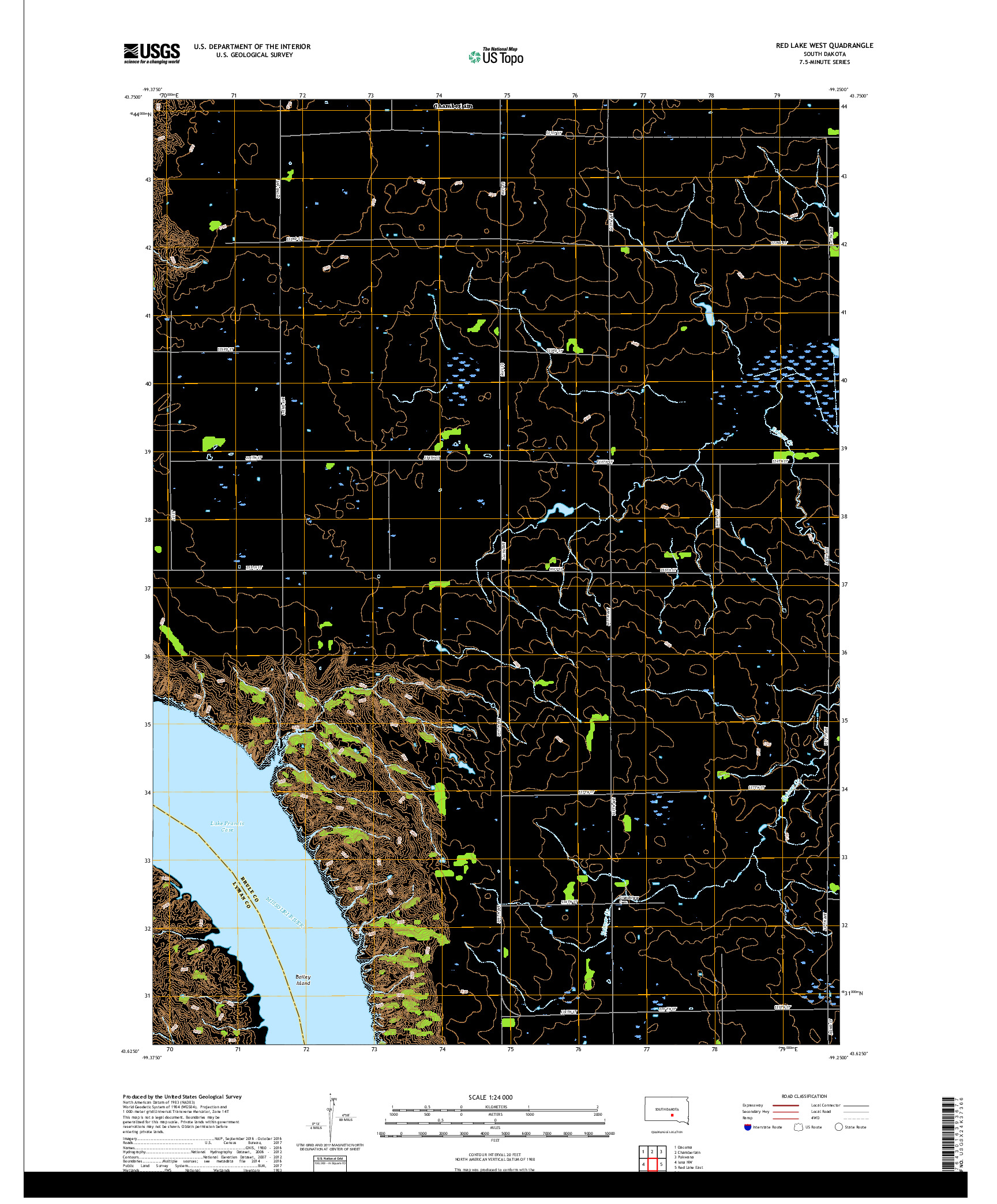 USGS US TOPO 7.5-MINUTE MAP FOR RED LAKE WEST, SD 2017