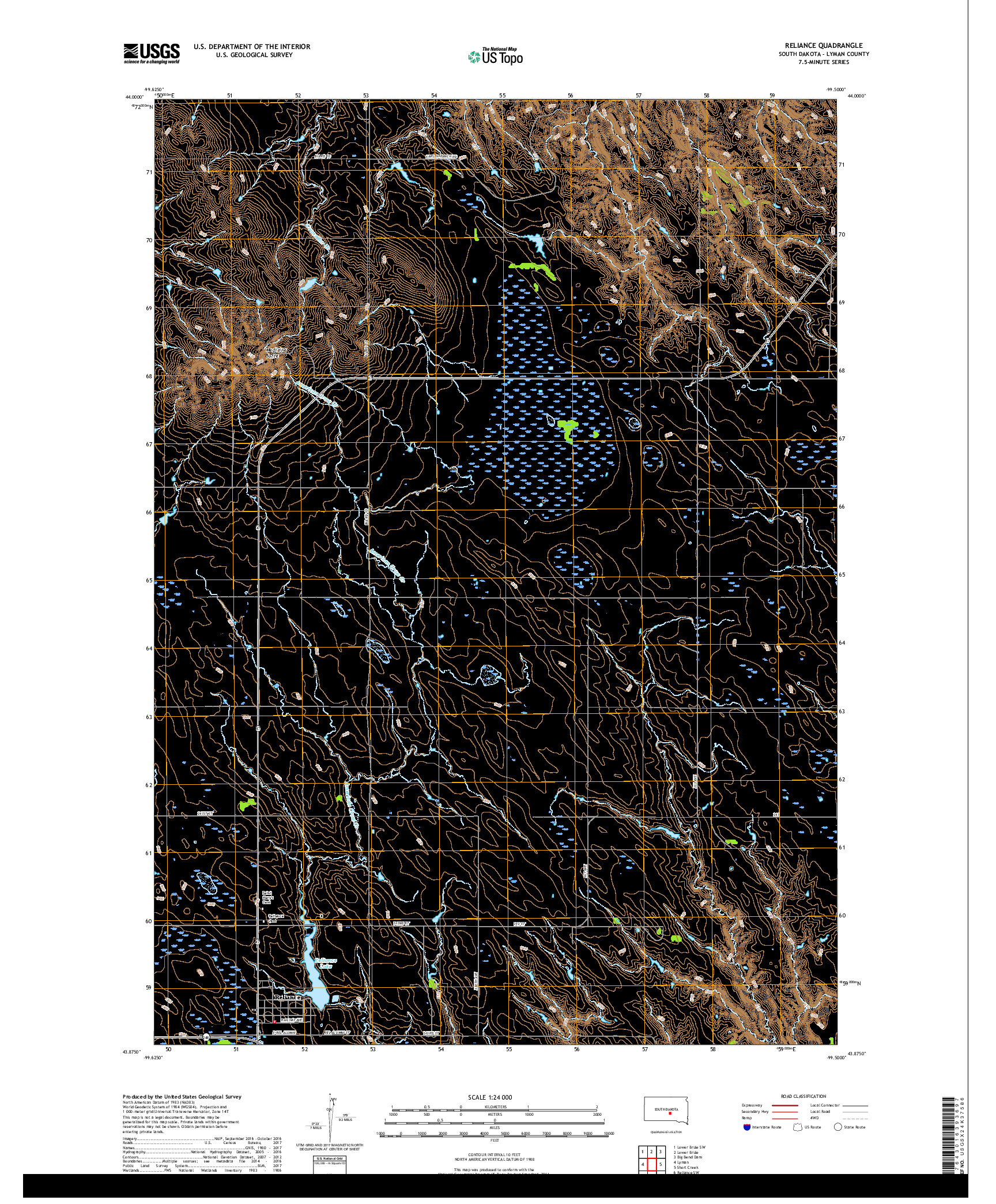 USGS US TOPO 7.5-MINUTE MAP FOR RELIANCE, SD 2017