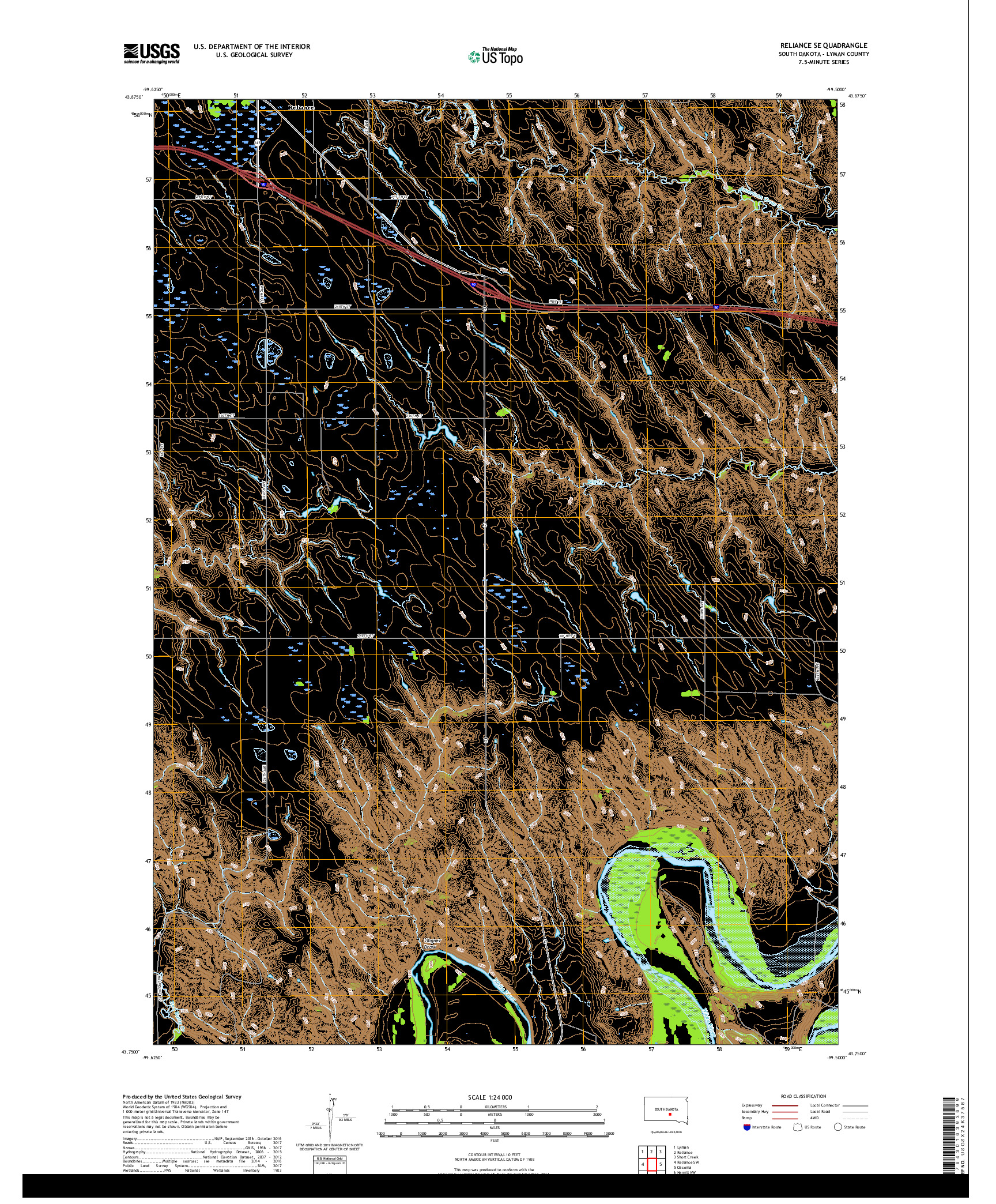 USGS US TOPO 7.5-MINUTE MAP FOR RELIANCE SE, SD 2017