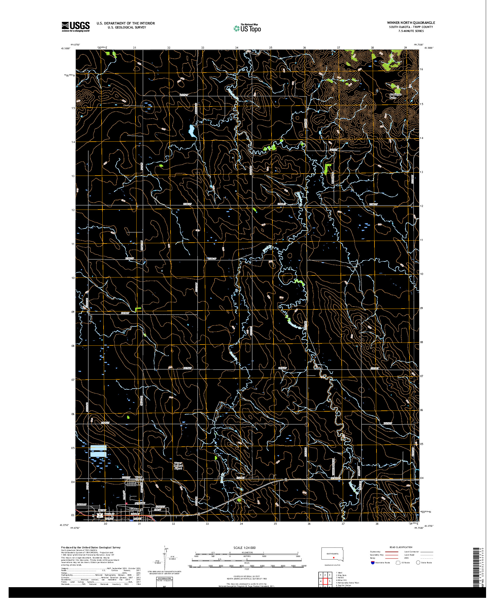 USGS US TOPO 7.5-MINUTE MAP FOR WINNER NORTH, SD 2017