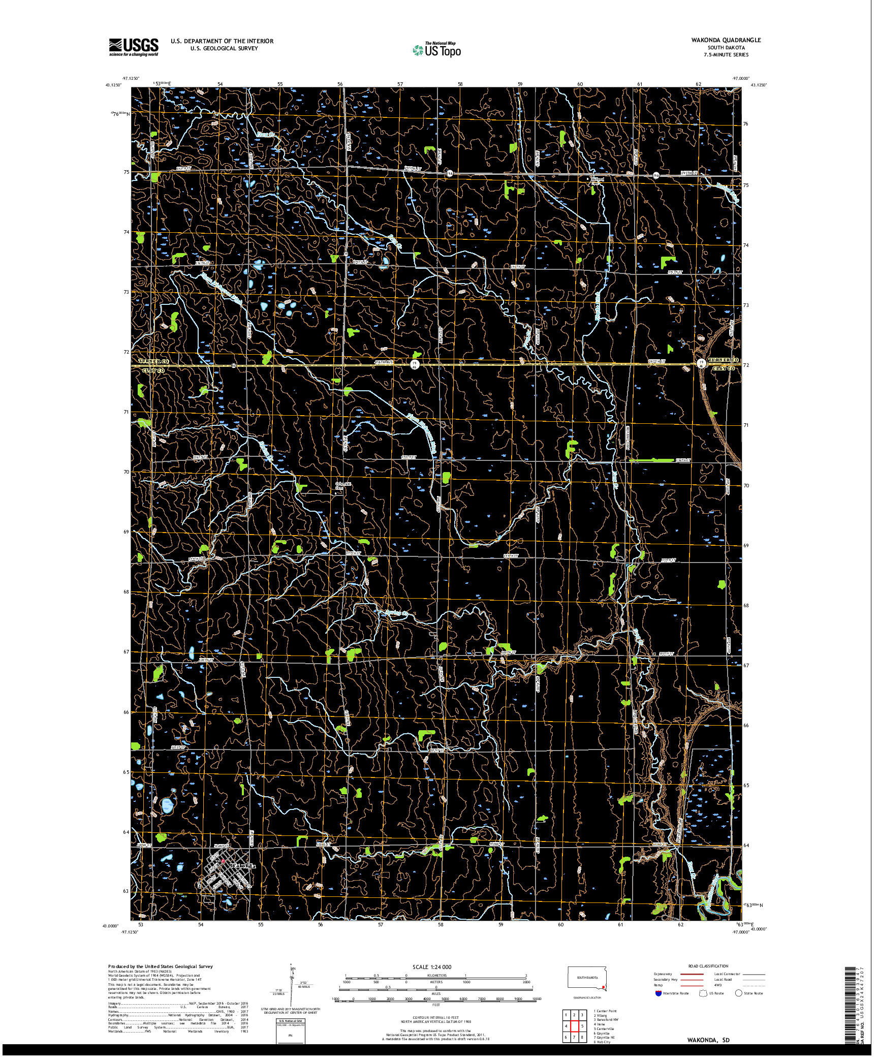 USGS US TOPO 7.5-MINUTE MAP FOR WAKONDA, SD 2017