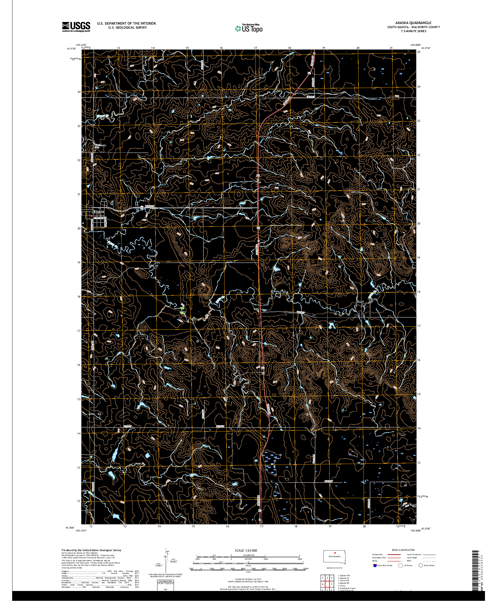 USGS US TOPO 7.5-MINUTE MAP FOR AKASKA, SD 2017