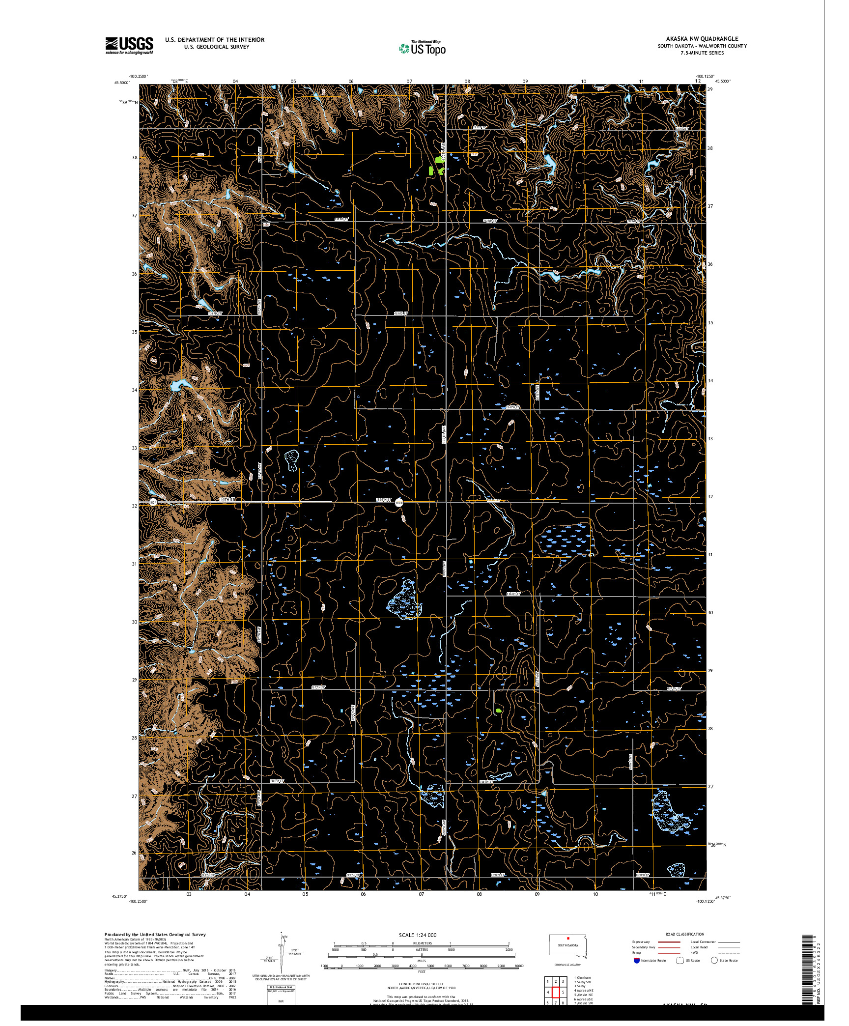 USGS US TOPO 7.5-MINUTE MAP FOR AKASKA NW, SD 2017