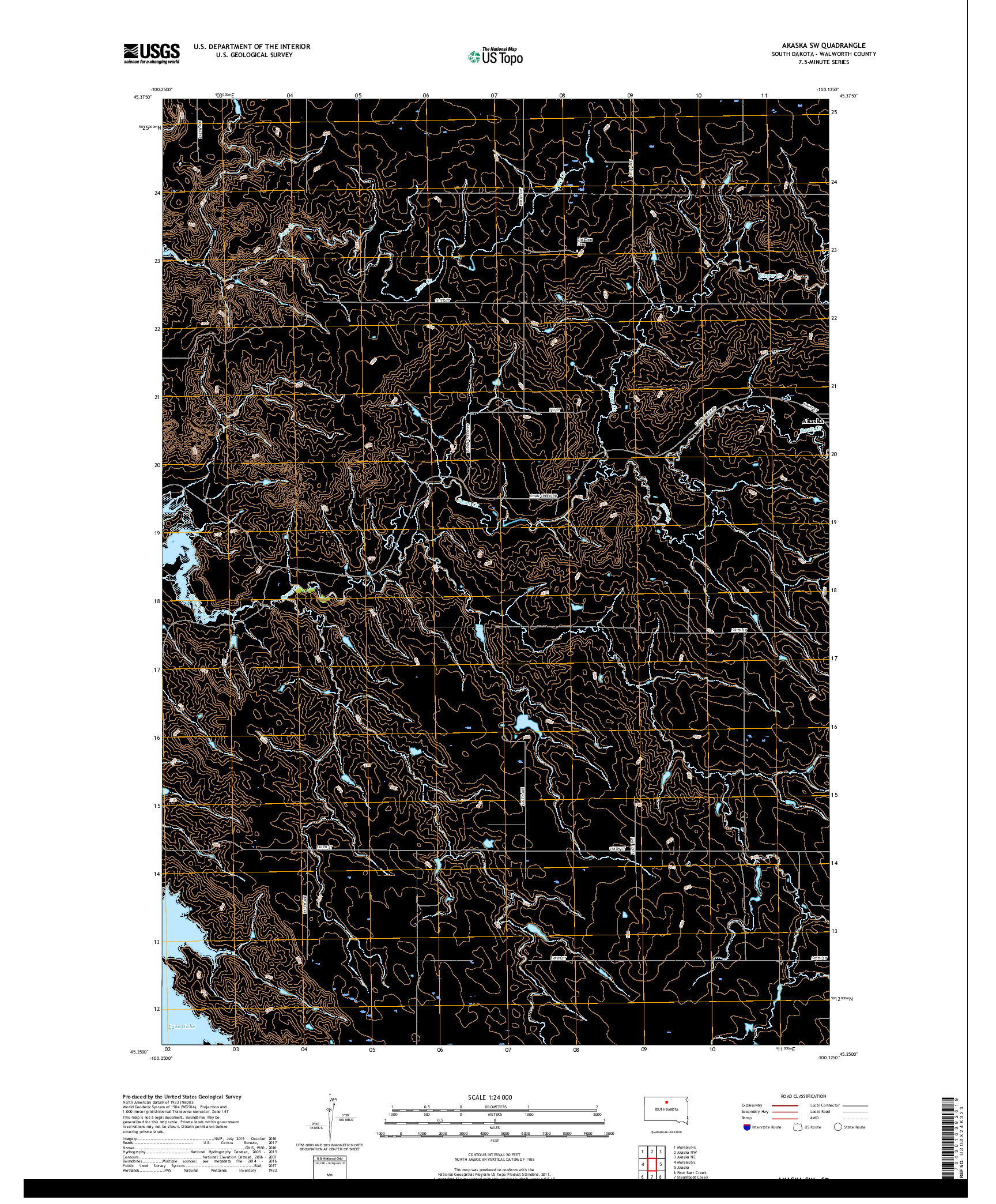 USGS US TOPO 7.5-MINUTE MAP FOR AKASKA SW, SD 2017