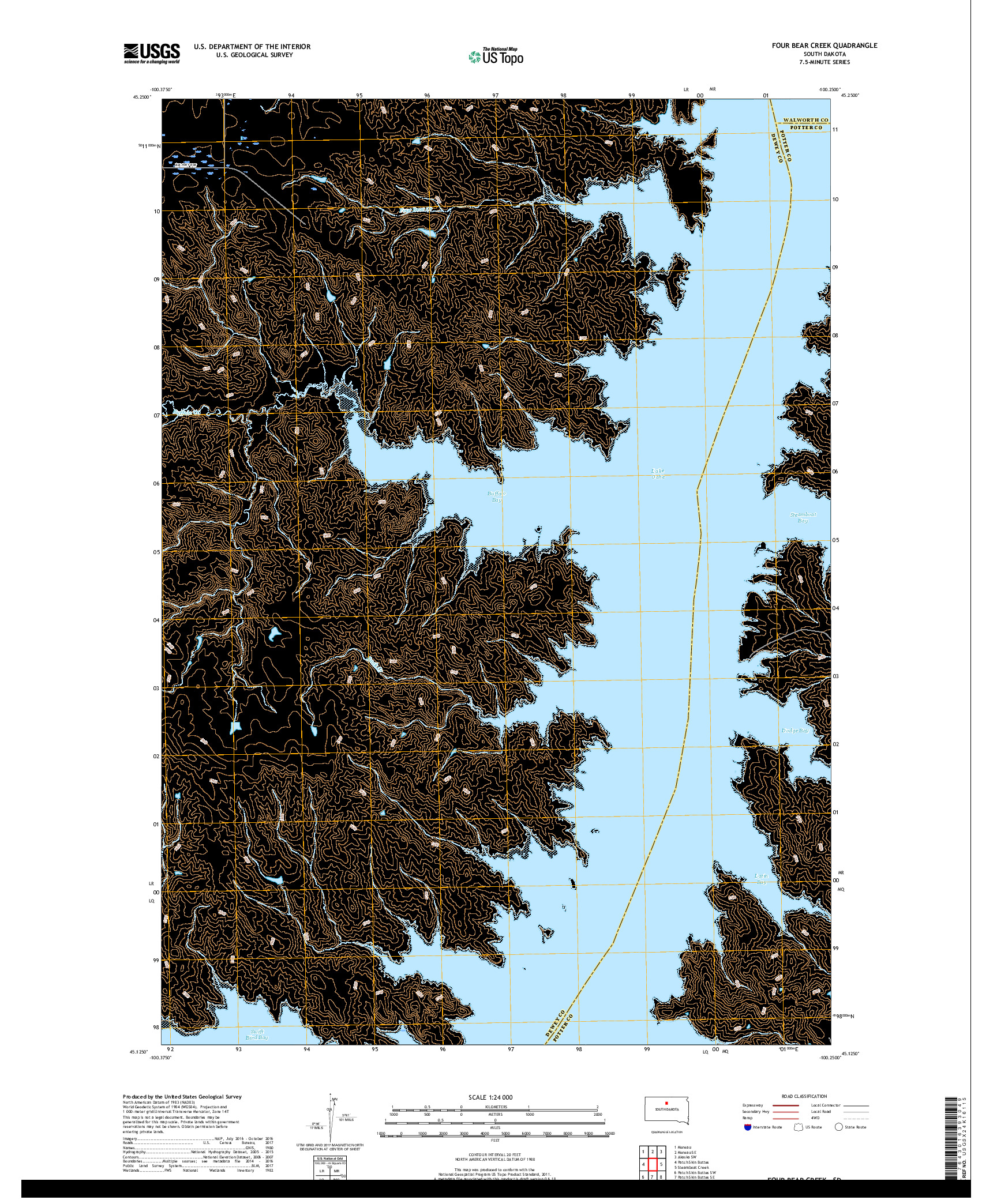 USGS US TOPO 7.5-MINUTE MAP FOR FOUR BEAR CREEK, SD 2017