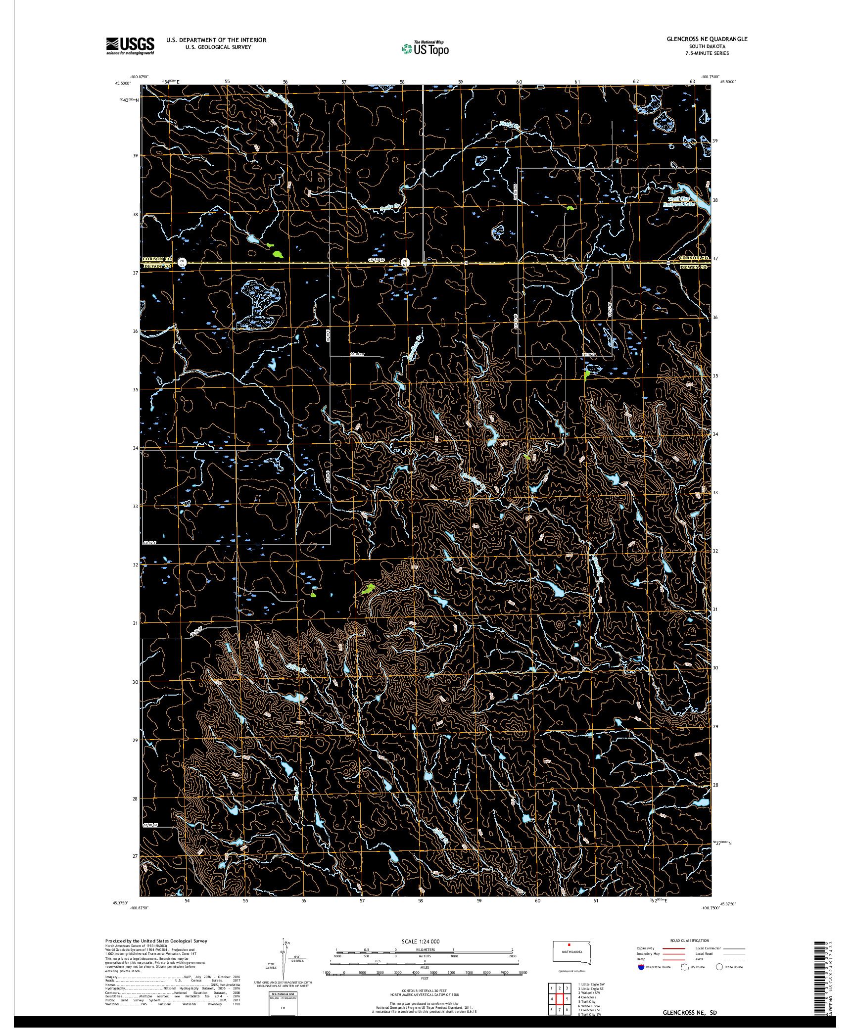 USGS US TOPO 7.5-MINUTE MAP FOR GLENCROSS NE, SD 2017