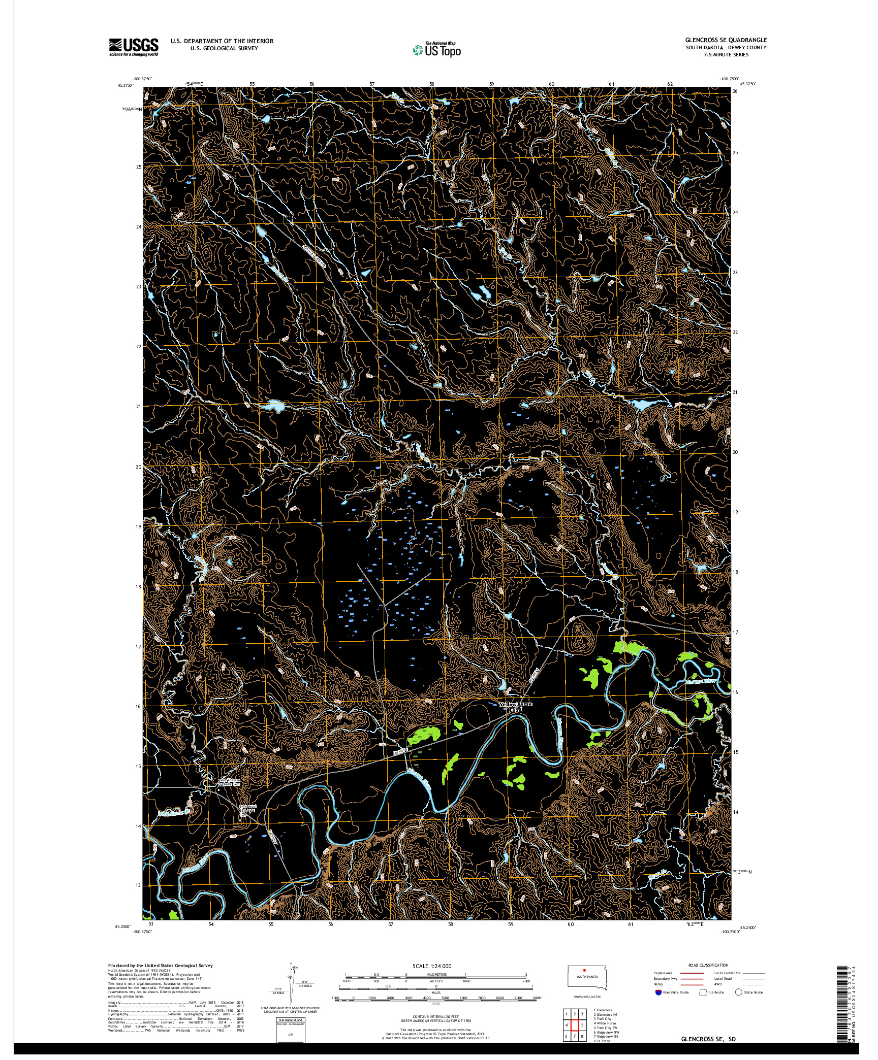 USGS US TOPO 7.5-MINUTE MAP FOR GLENCROSS SE, SD 2017
