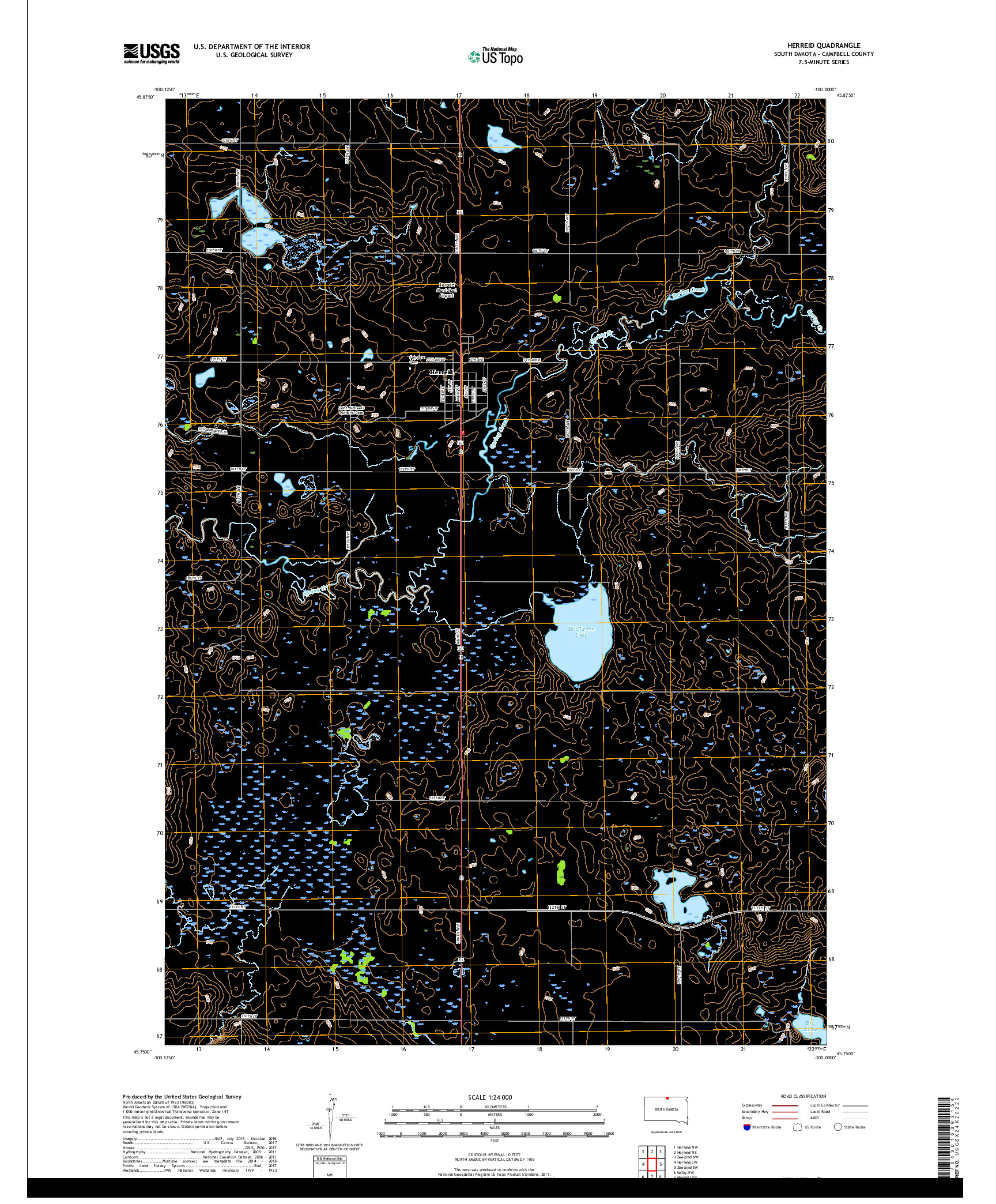 USGS US TOPO 7.5-MINUTE MAP FOR HERREID, SD 2017