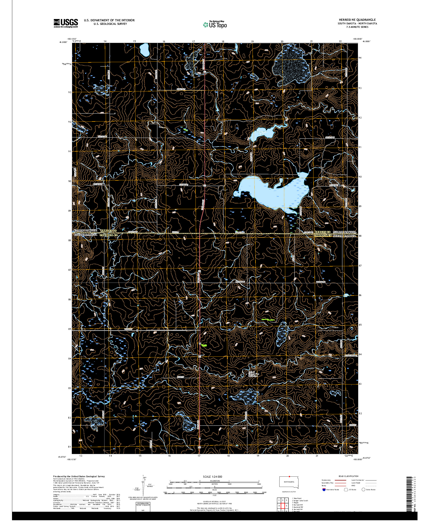 USGS US TOPO 7.5-MINUTE MAP FOR HERREID NE, SD,ND 2017