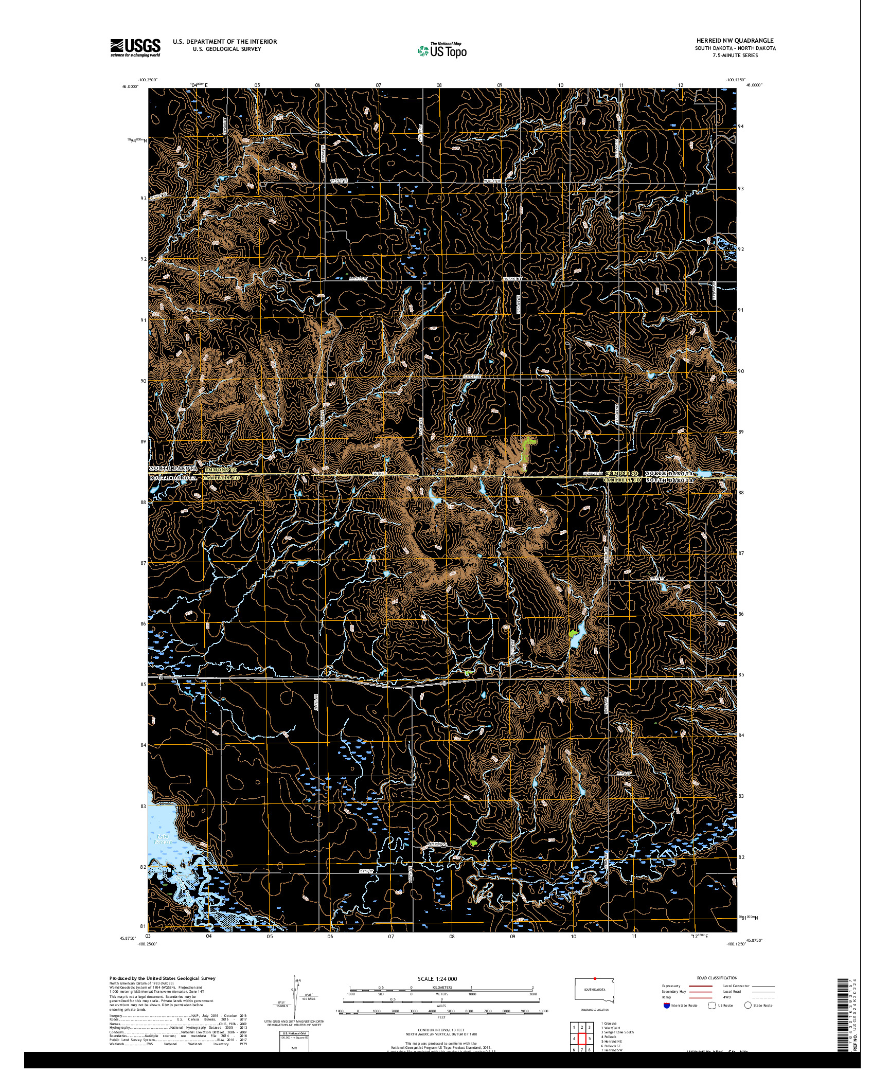 USGS US TOPO 7.5-MINUTE MAP FOR HERREID NW, SD,ND 2017