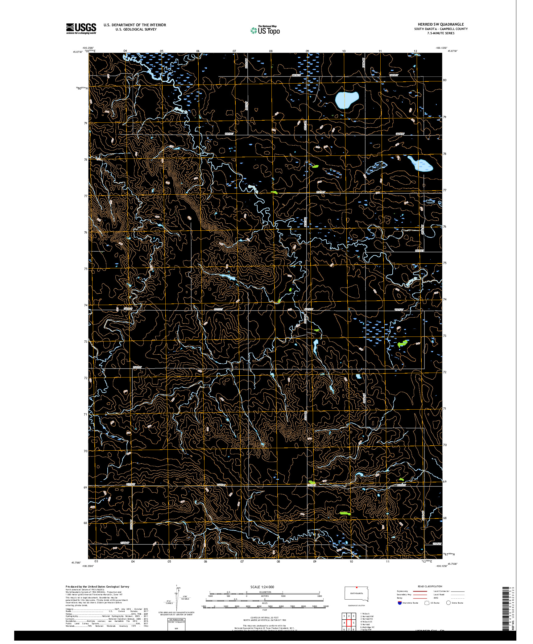 USGS US TOPO 7.5-MINUTE MAP FOR HERREID SW, SD 2017