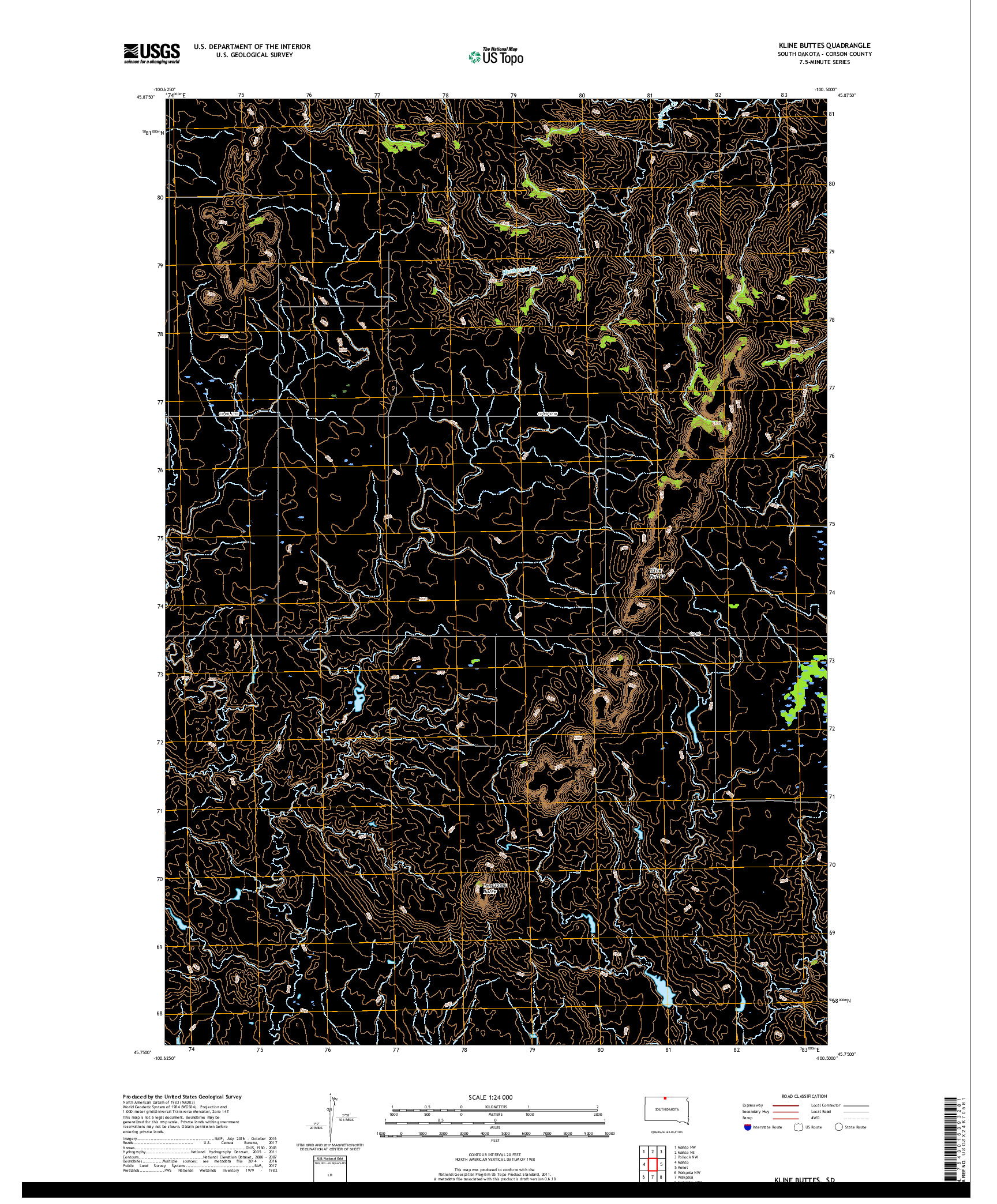 USGS US TOPO 7.5-MINUTE MAP FOR KLINE BUTTES, SD 2017