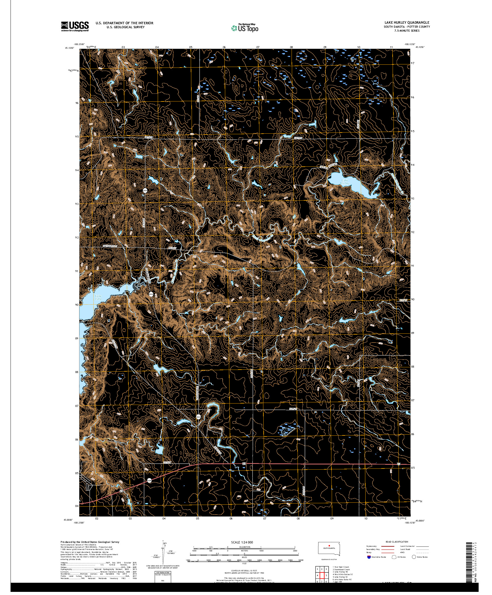 USGS US TOPO 7.5-MINUTE MAP FOR LAKE HURLEY, SD 2017