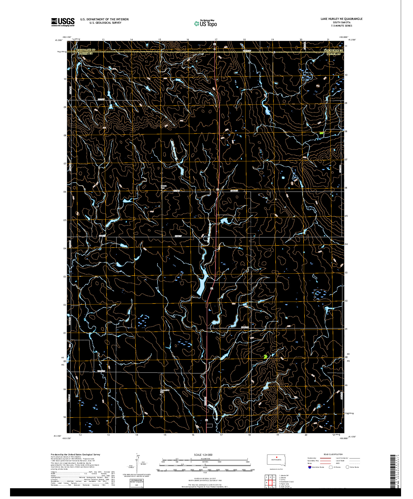 USGS US TOPO 7.5-MINUTE MAP FOR LAKE HURLEY NE, SD 2017