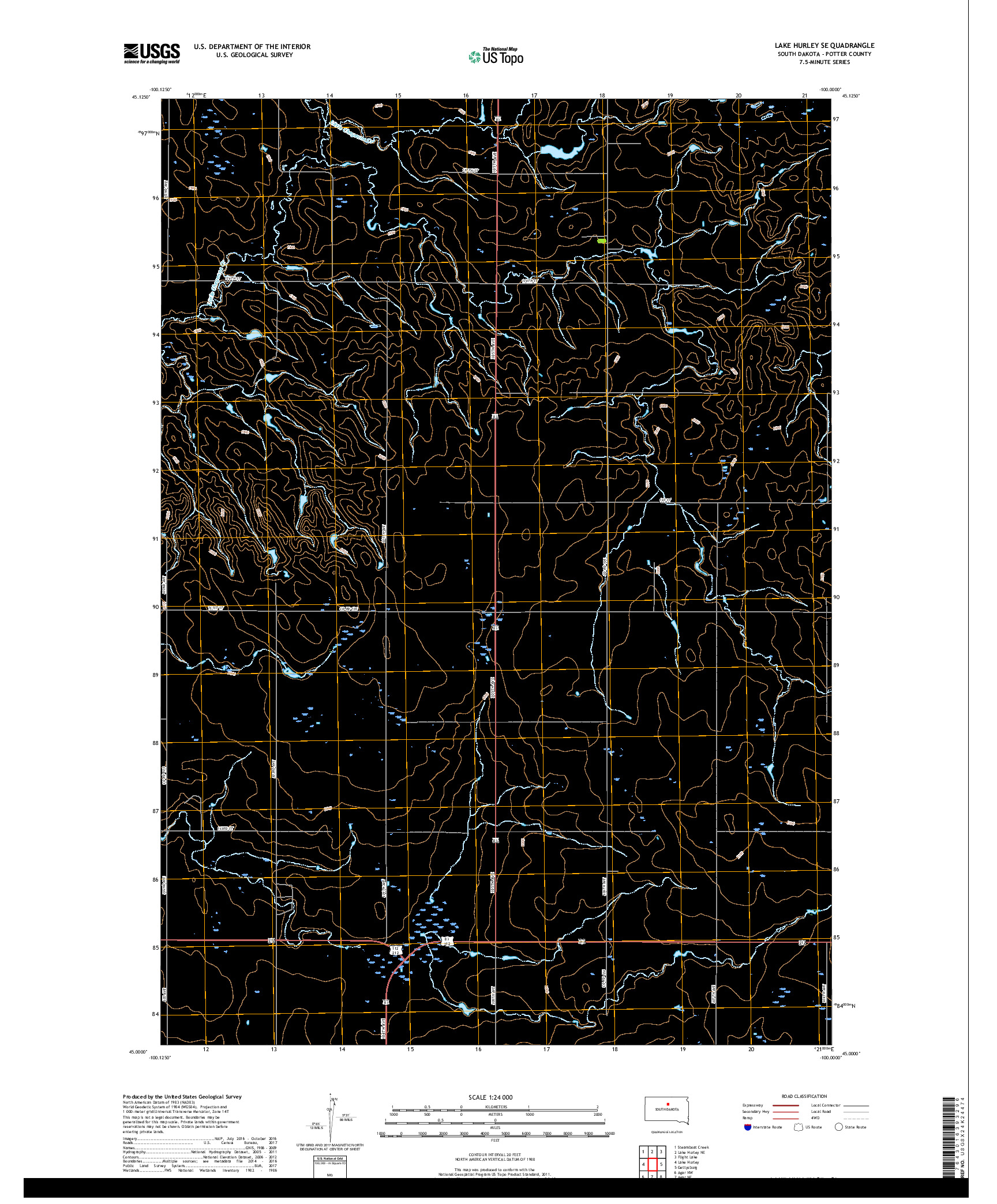 USGS US TOPO 7.5-MINUTE MAP FOR LAKE HURLEY SE, SD 2017