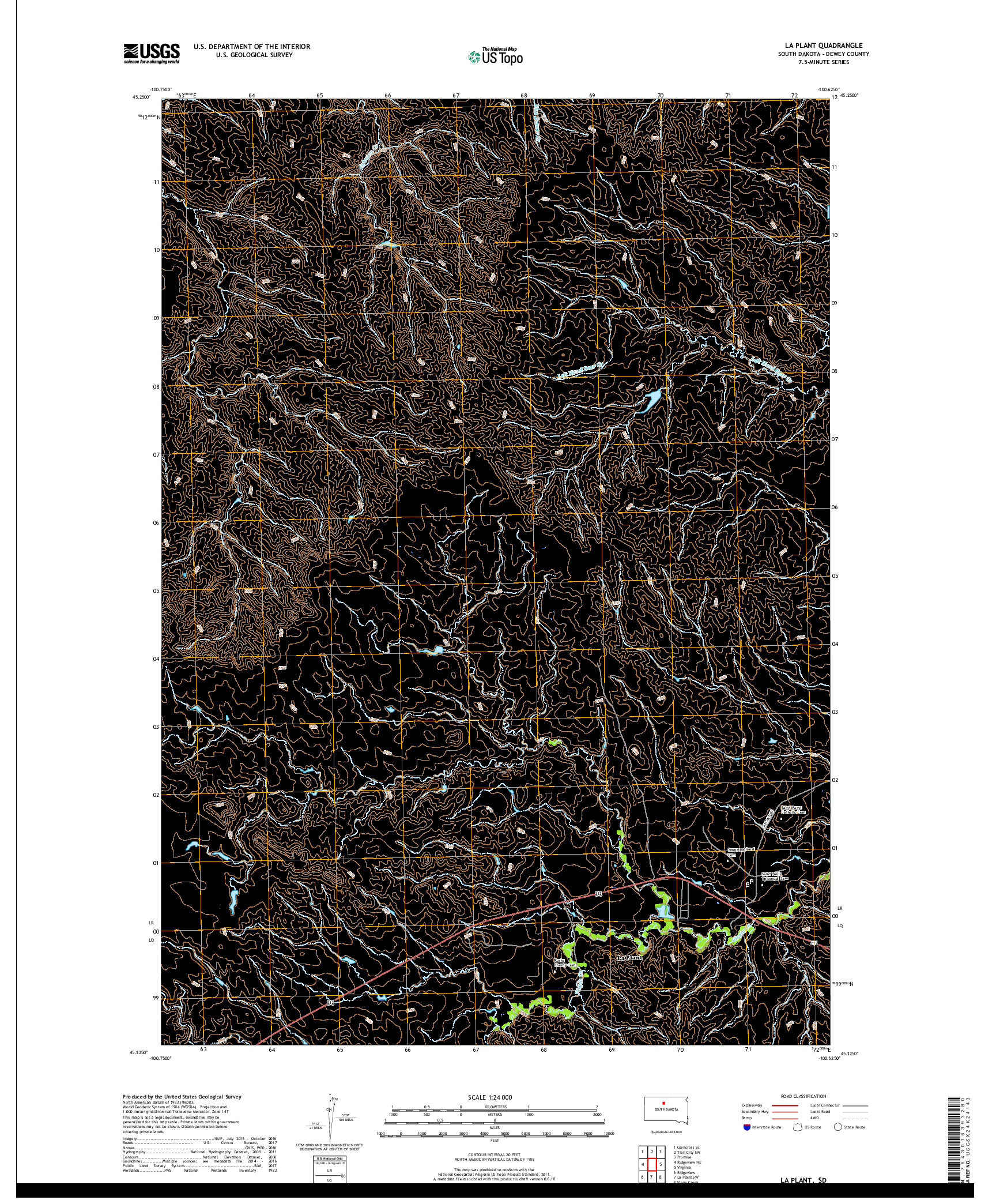 USGS US TOPO 7.5-MINUTE MAP FOR LA PLANT, SD 2017