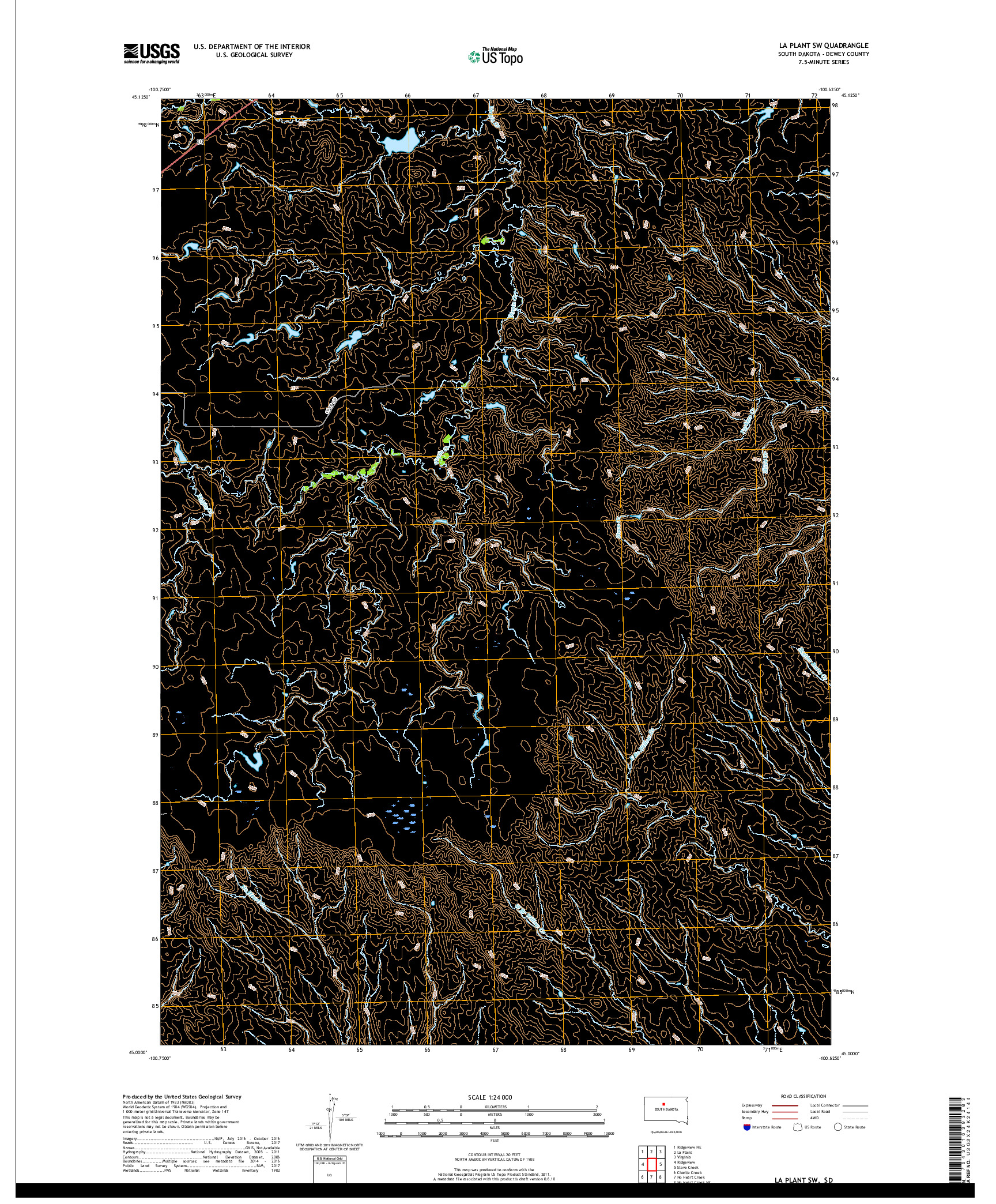 USGS US TOPO 7.5-MINUTE MAP FOR LA PLANT SW, SD 2017
