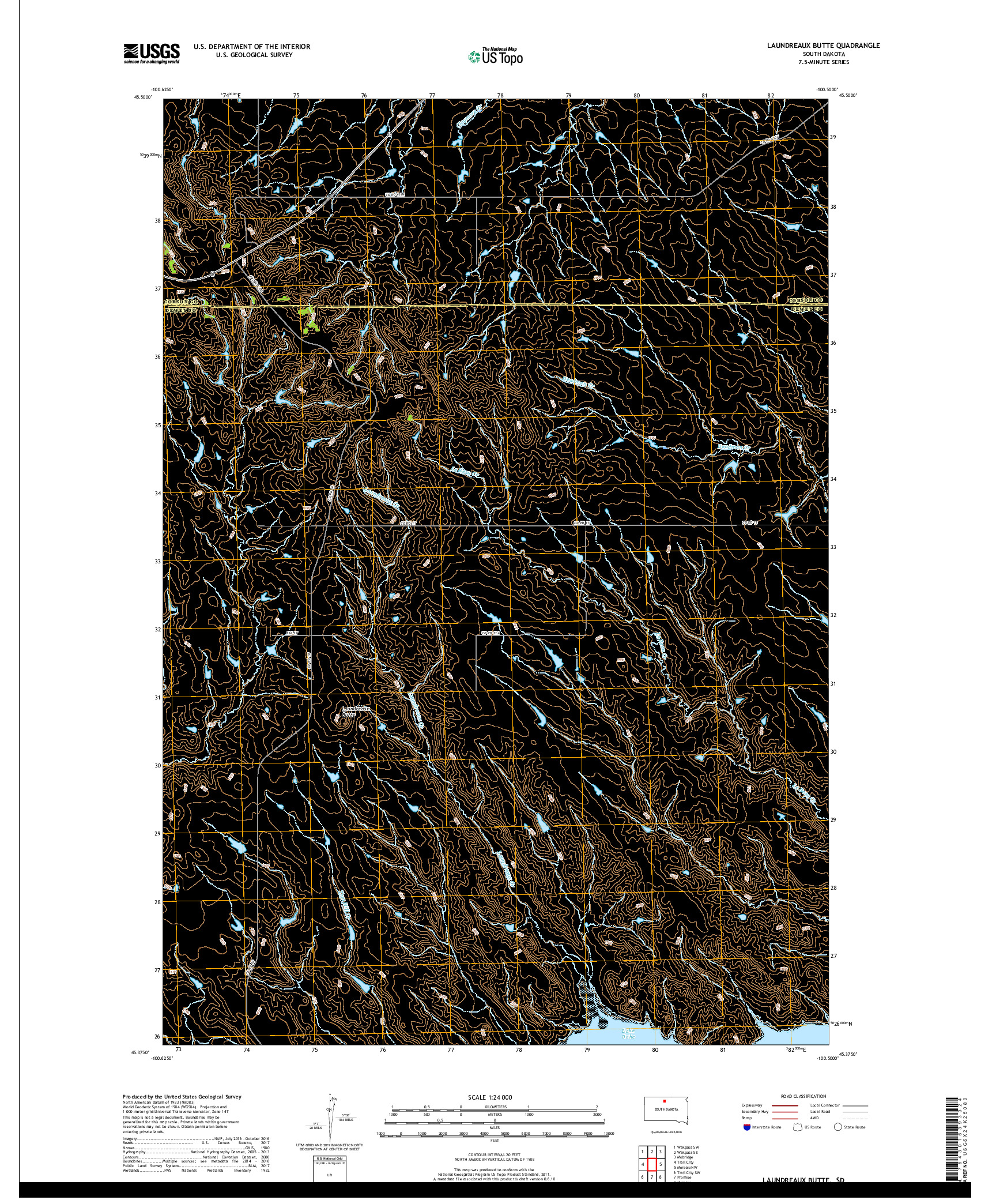 USGS US TOPO 7.5-MINUTE MAP FOR LAUNDREAUX BUTTE, SD 2017