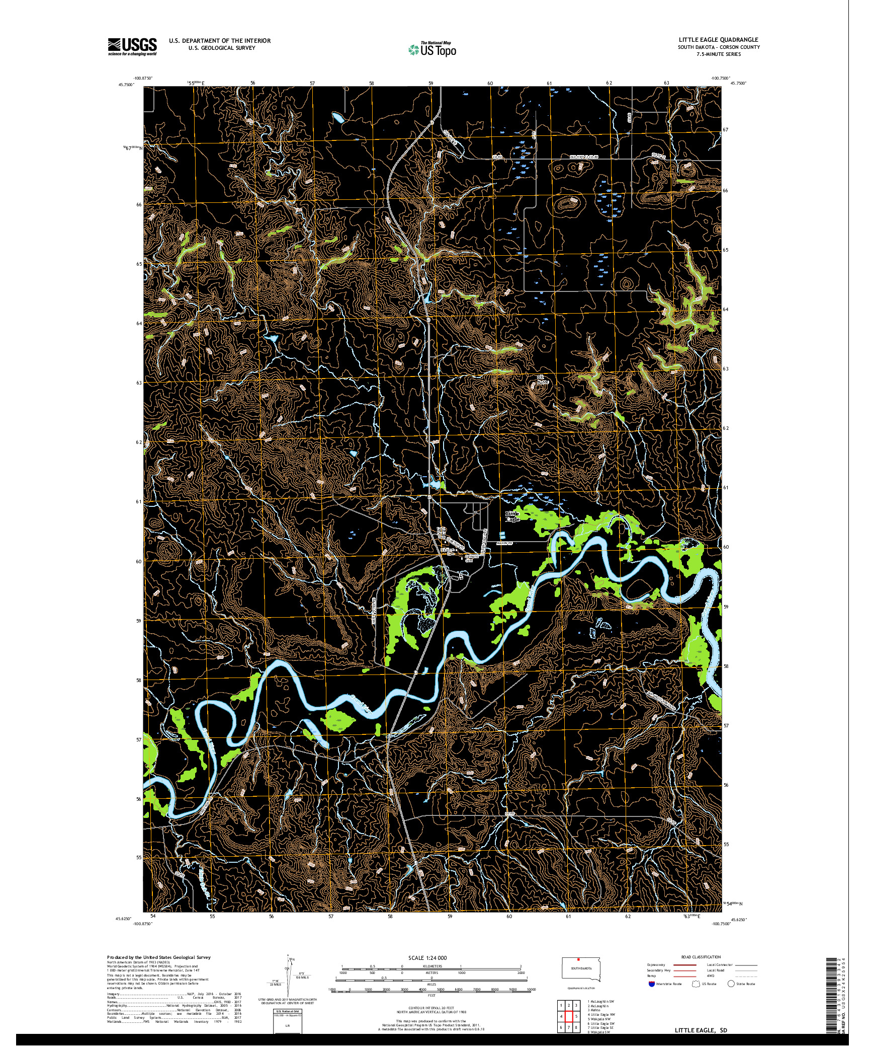 USGS US TOPO 7.5-MINUTE MAP FOR LITTLE EAGLE, SD 2017
