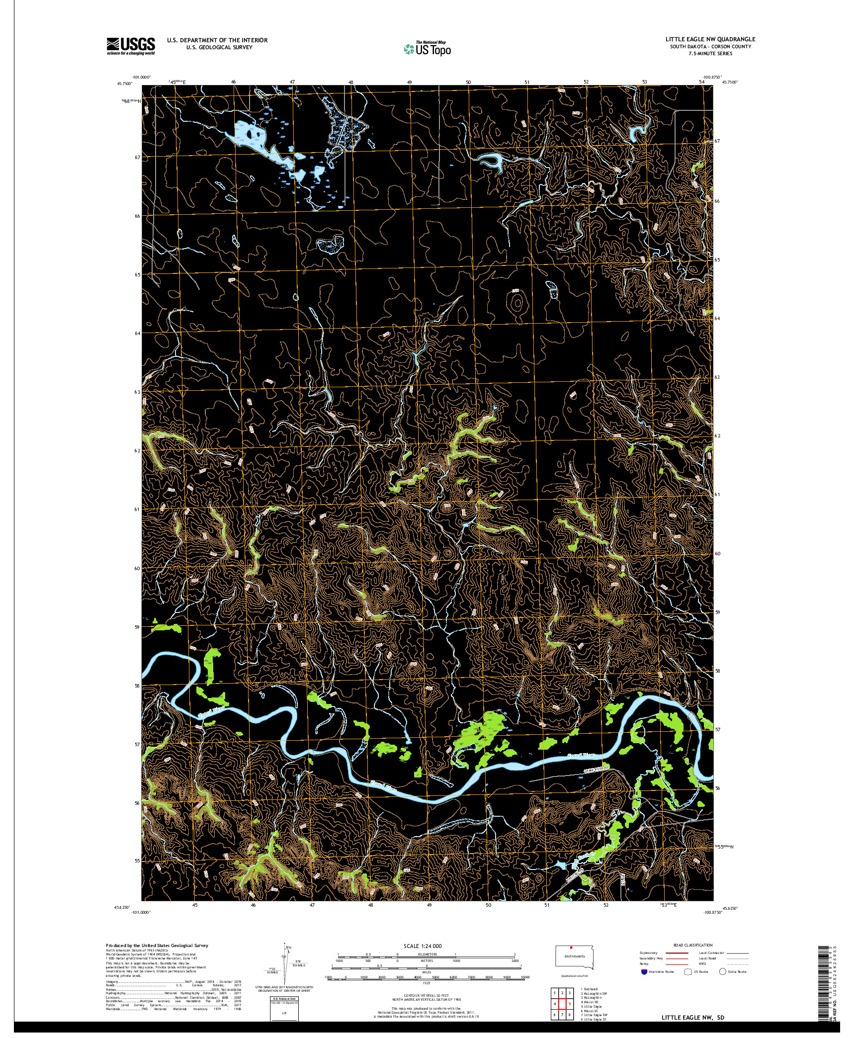USGS US TOPO 7.5-MINUTE MAP FOR LITTLE EAGLE NW, SD 2017