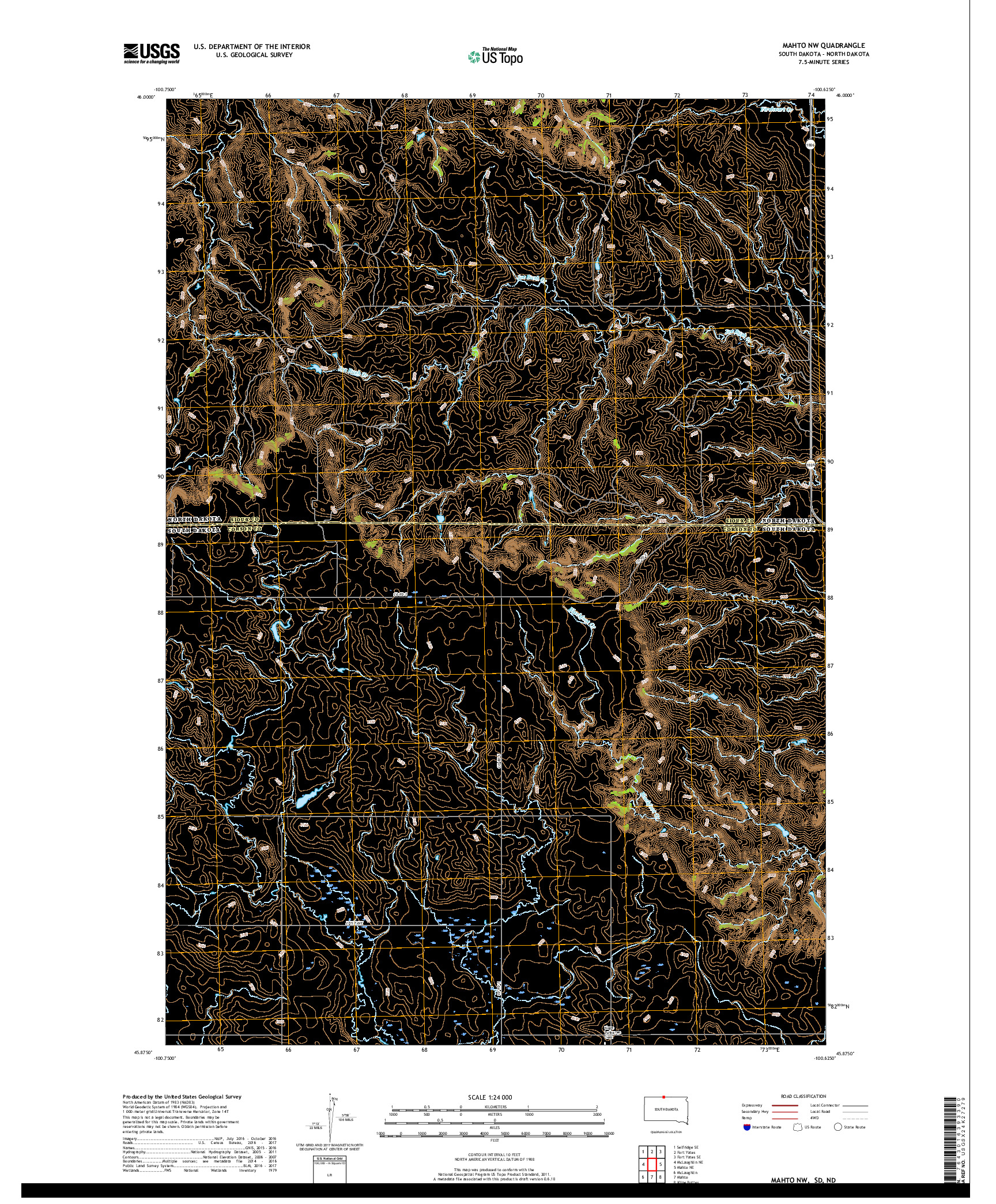 USGS US TOPO 7.5-MINUTE MAP FOR MAHTO NW, SD,ND 2017