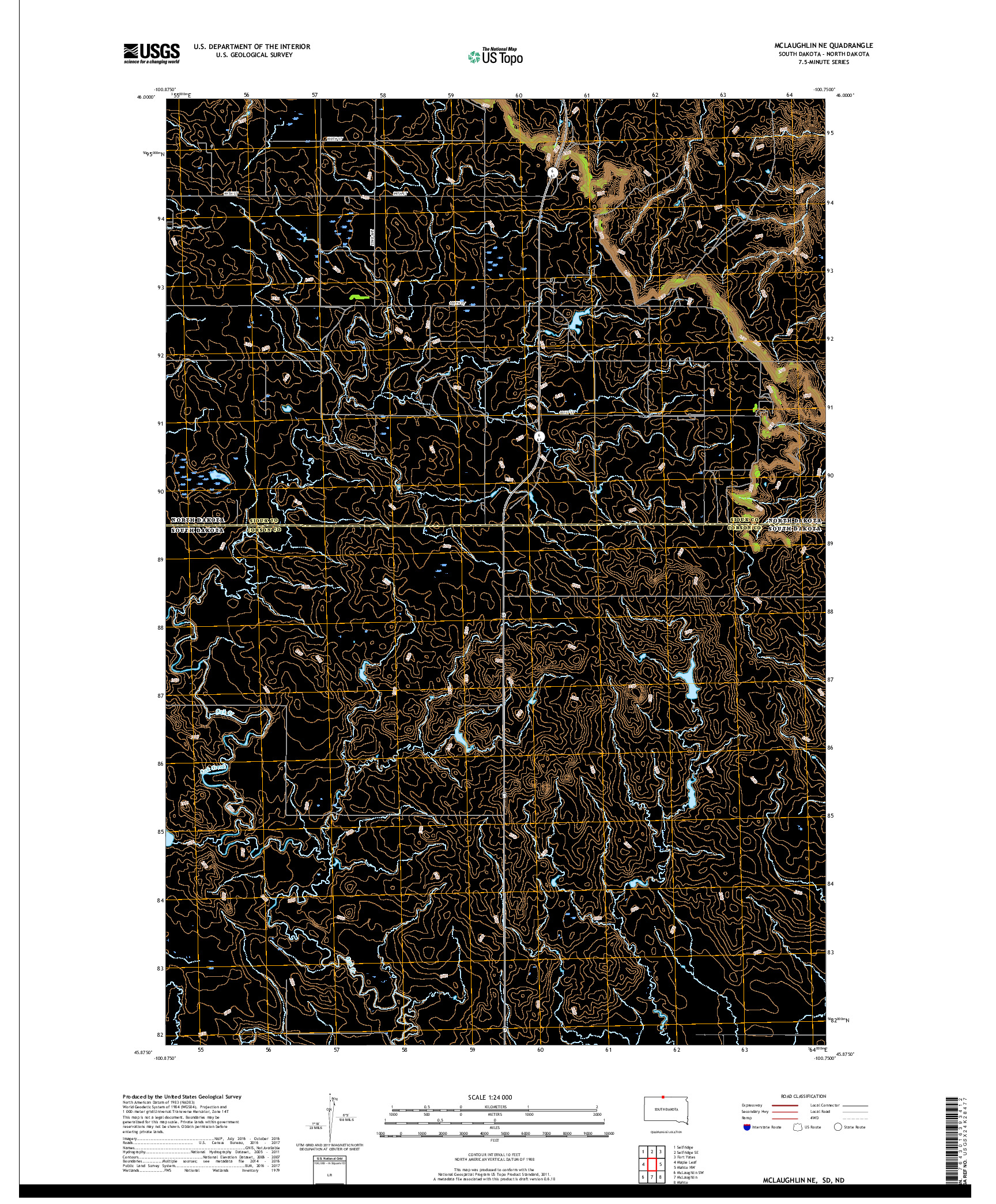 USGS US TOPO 7.5-MINUTE MAP FOR MCLAUGHLIN NE, SD,ND 2017