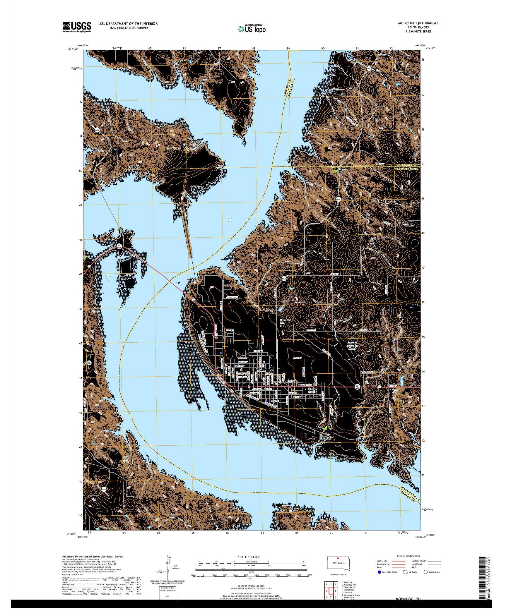 USGS US TOPO 7.5-MINUTE MAP FOR MOBRIDGE, SD 2017