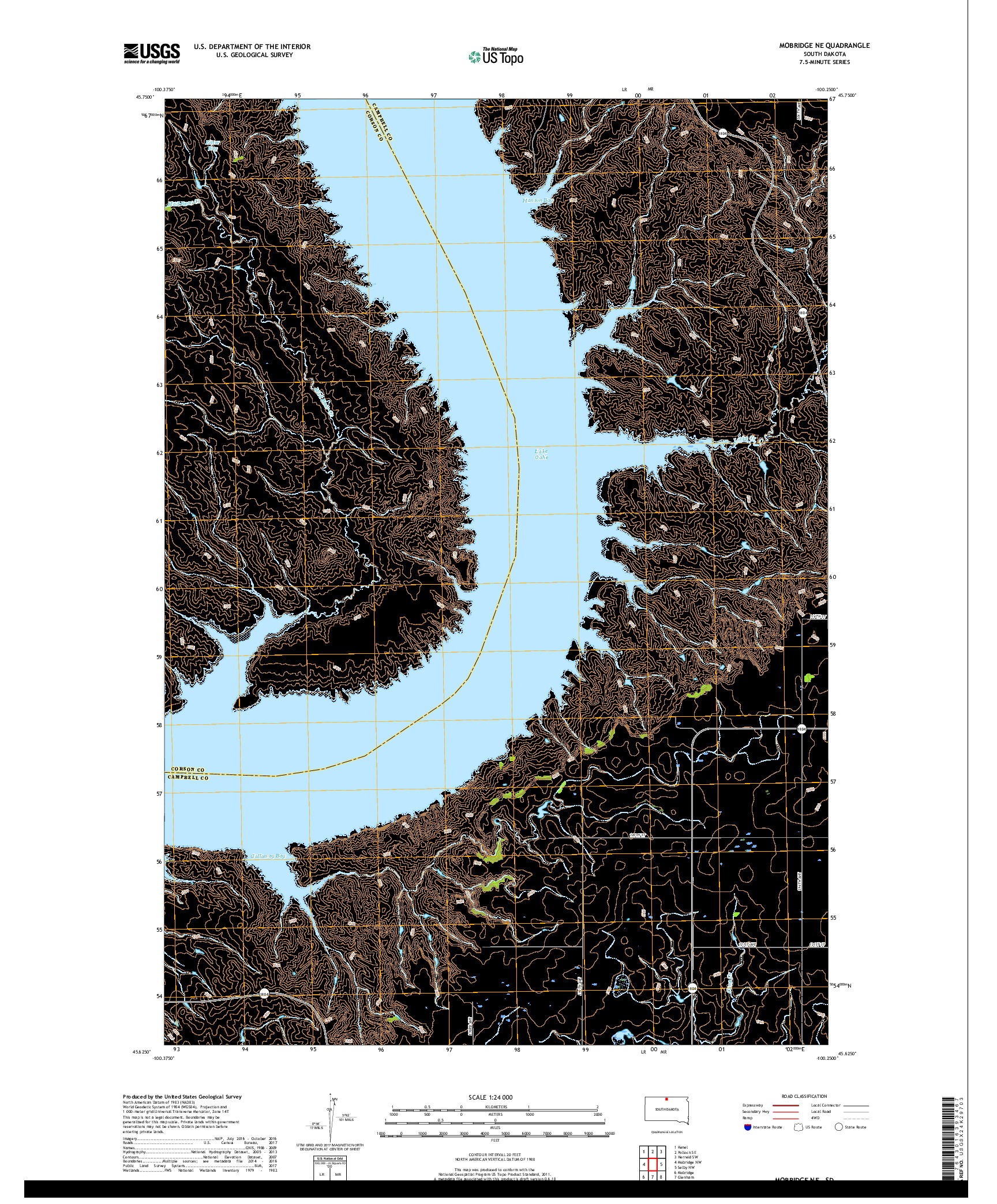 USGS US TOPO 7.5-MINUTE MAP FOR MOBRIDGE NE, SD 2017