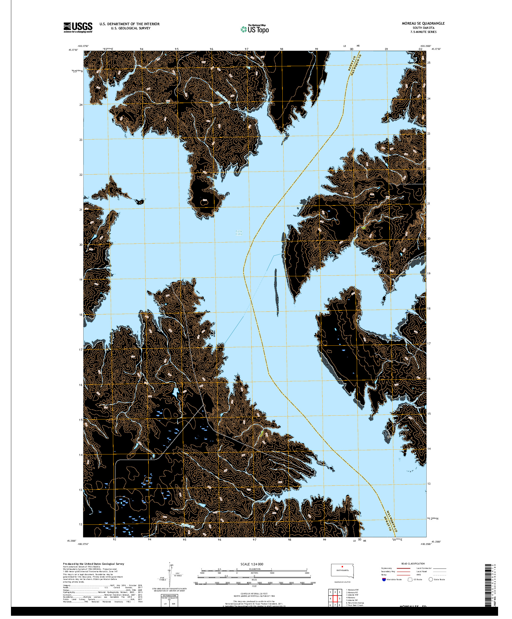 USGS US TOPO 7.5-MINUTE MAP FOR MOREAU SE, SD 2017