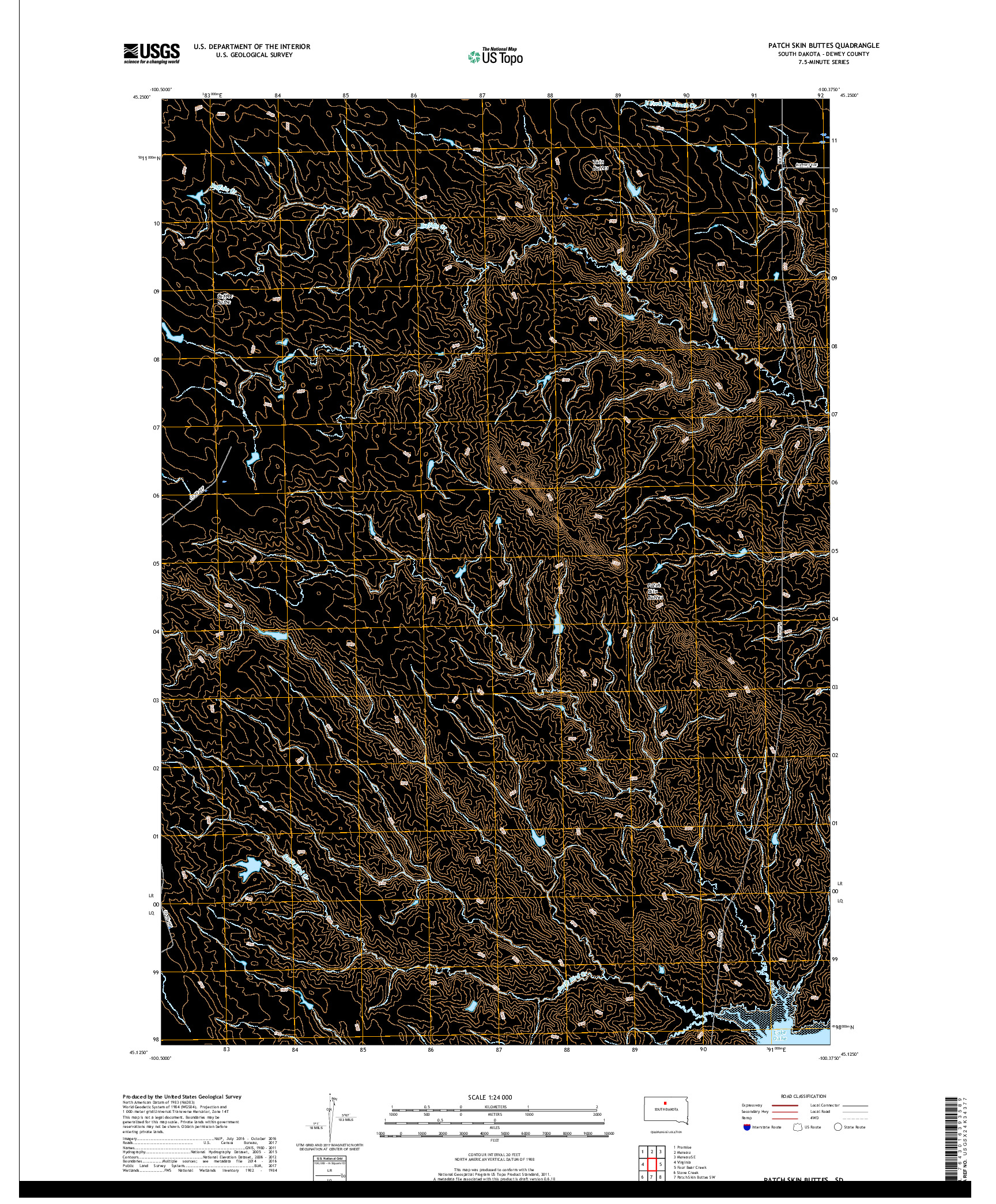 USGS US TOPO 7.5-MINUTE MAP FOR PATCH SKIN BUTTES, SD 2017