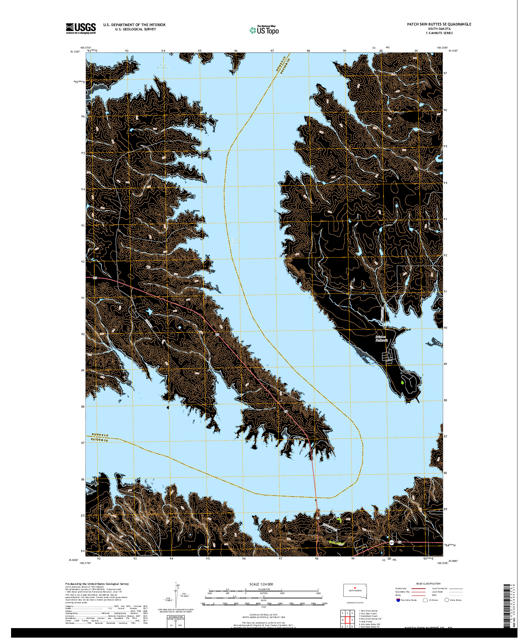 USGS US TOPO 7.5-MINUTE MAP FOR PATCH SKIN BUTTES SE, SD 2017