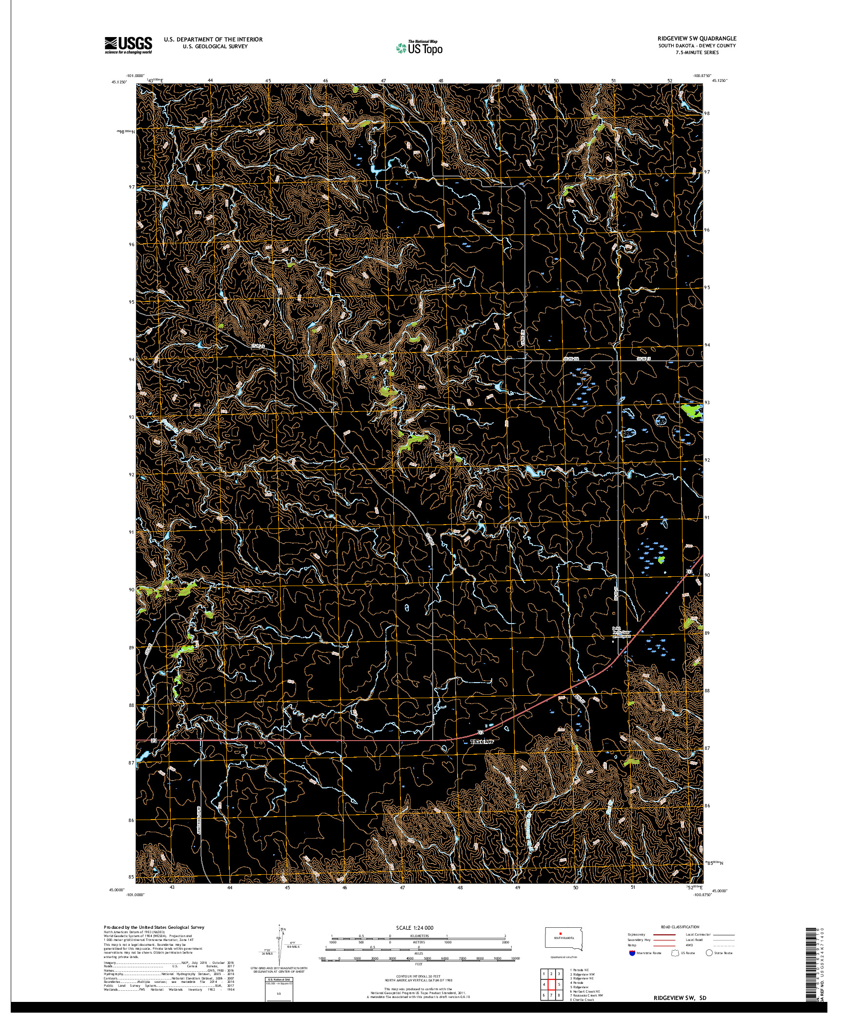 USGS US TOPO 7.5-MINUTE MAP FOR RIDGEVIEW SW, SD 2017