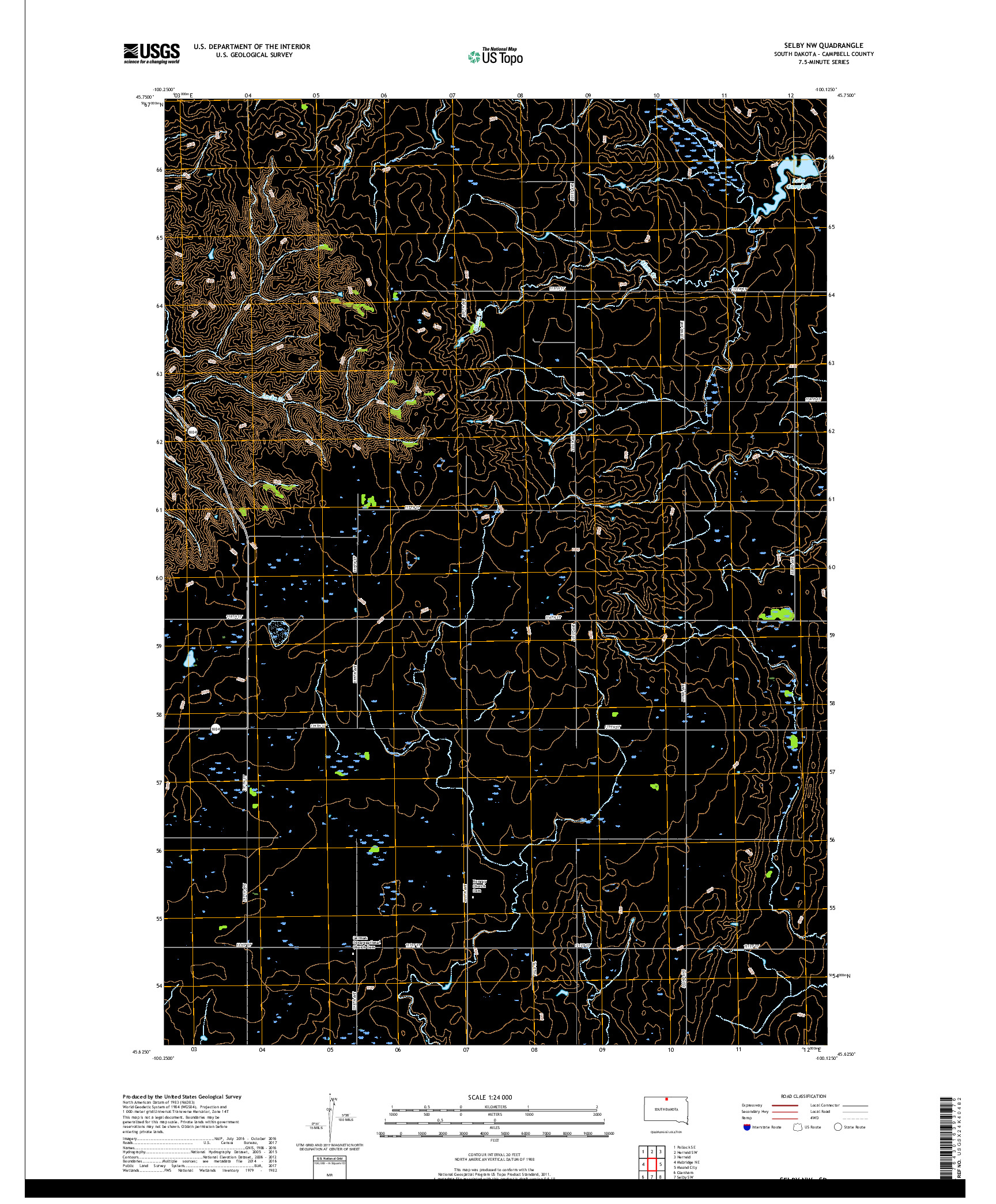 USGS US TOPO 7.5-MINUTE MAP FOR SELBY NW, SD 2017