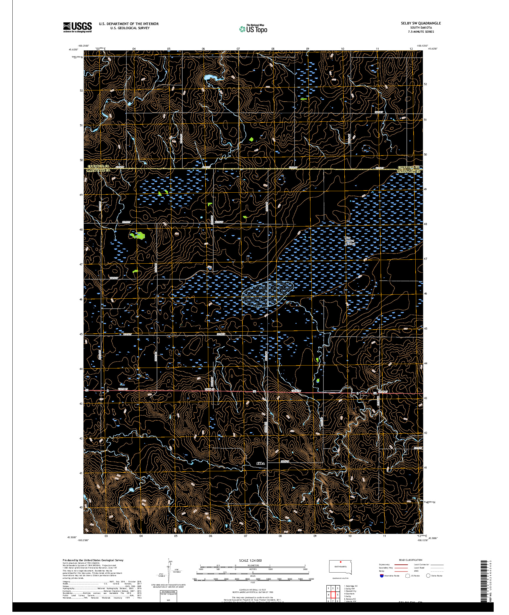 USGS US TOPO 7.5-MINUTE MAP FOR SELBY SW, SD 2017