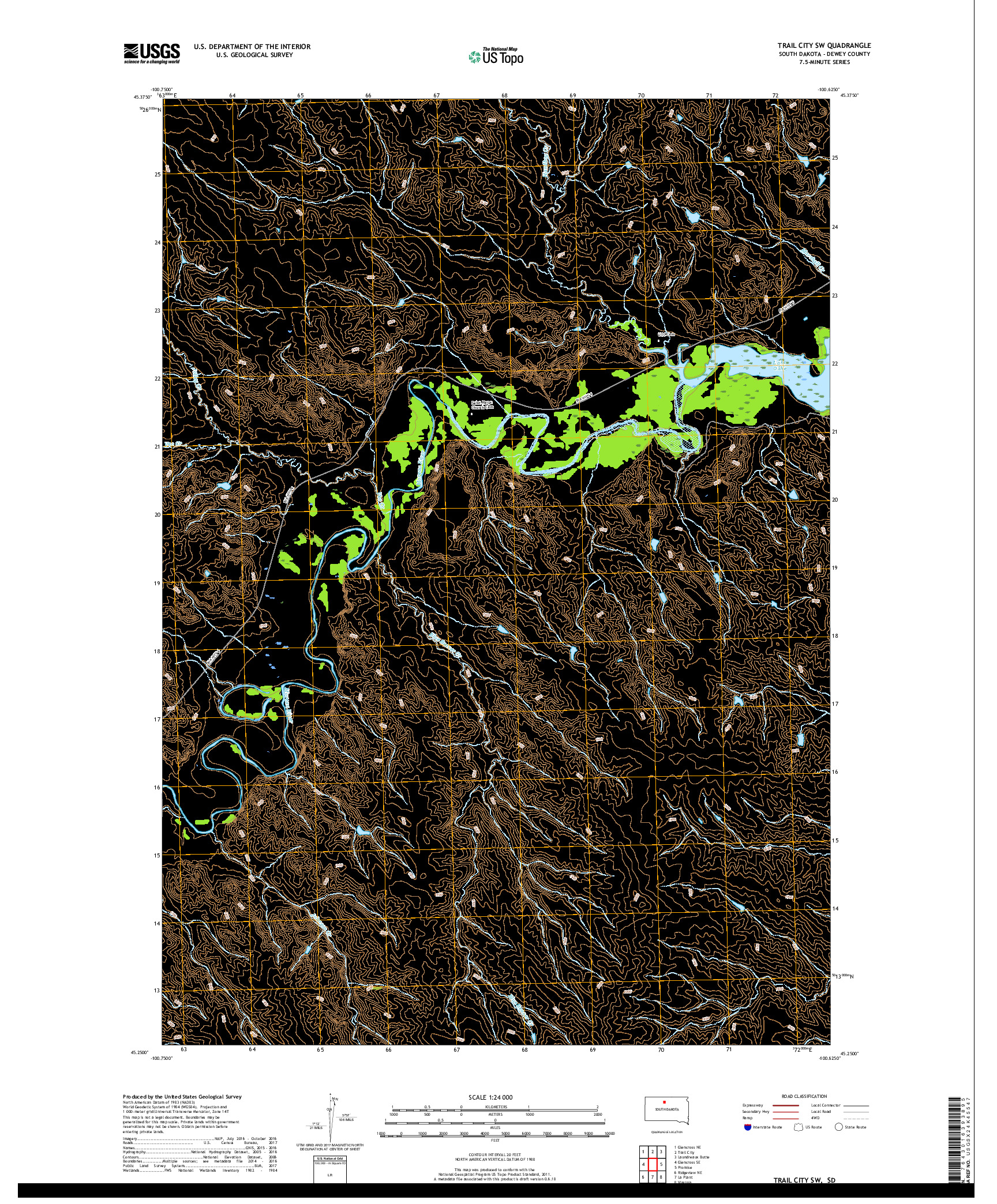 USGS US TOPO 7.5-MINUTE MAP FOR TRAIL CITY SW, SD 2017