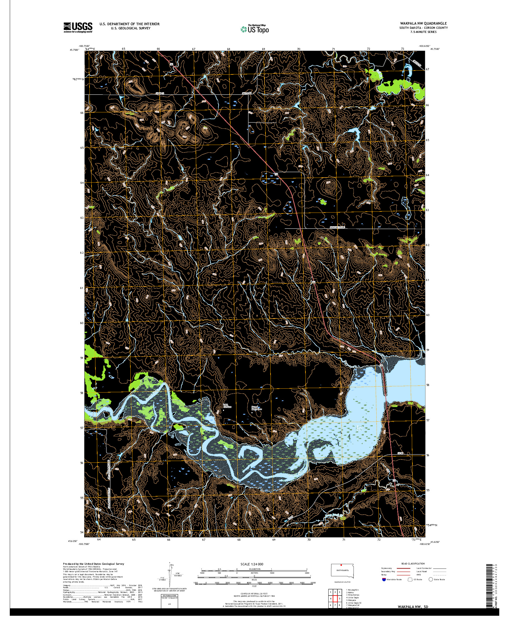 USGS US TOPO 7.5-MINUTE MAP FOR WAKPALA NW, SD 2017