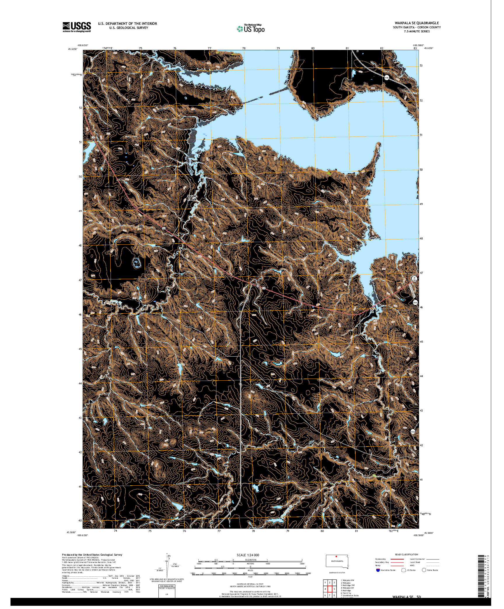 USGS US TOPO 7.5-MINUTE MAP FOR WAKPALA SE, SD 2017