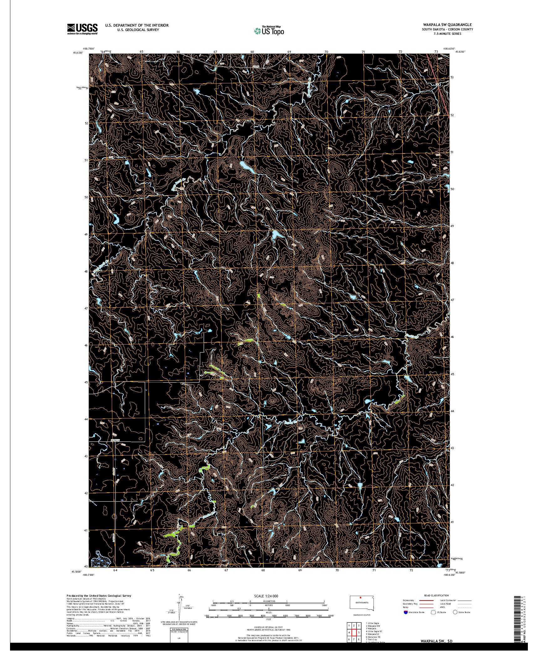 USGS US TOPO 7.5-MINUTE MAP FOR WAKPALA SW, SD 2017