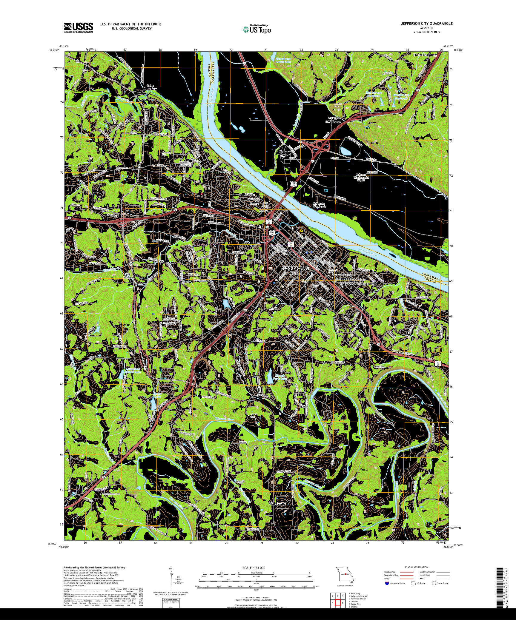 USGS US TOPO 7.5-MINUTE MAP FOR JEFFERSON CITY, MO 2017